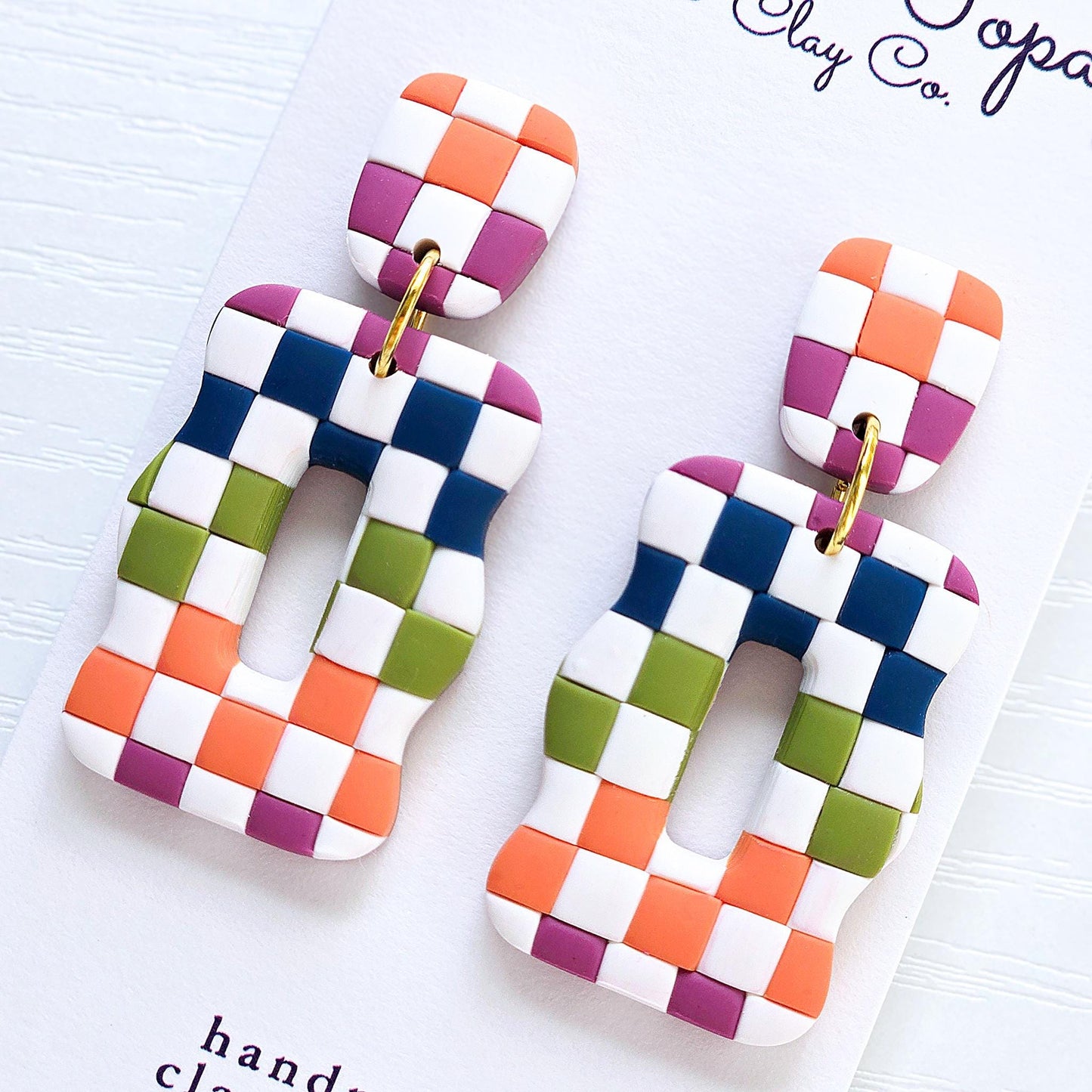 Polymer Clay Earrings: The Lori - Checkered Earrings, Rainbow Earrings, Colorful Earrings, Checkerboard Earrings, Handmade Earrings, Gift