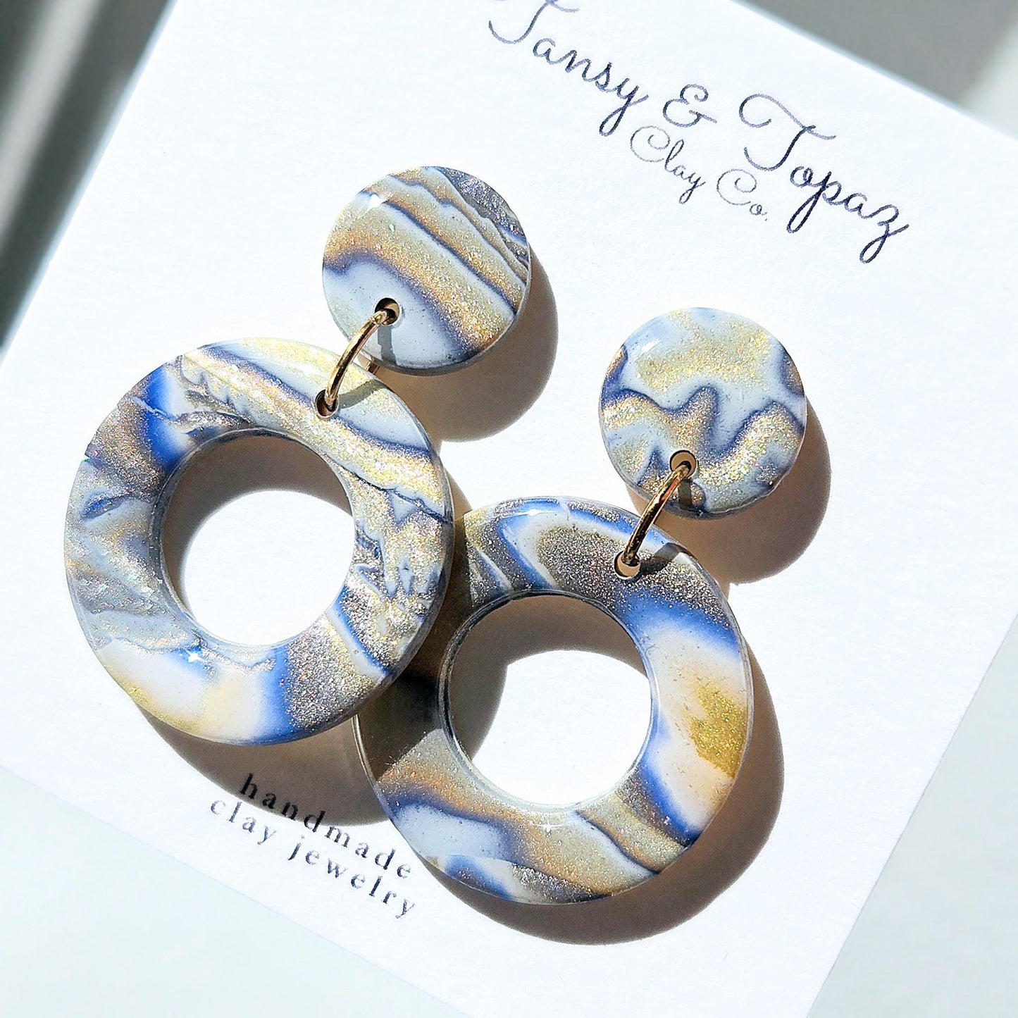 Polymer Clay Earrings: The Mitzie - Round Dangle Earrings, Marbled Clay Earrings, Gold Swirl Jewelry, Fall Jewelry, Small Drop, Gift for Her