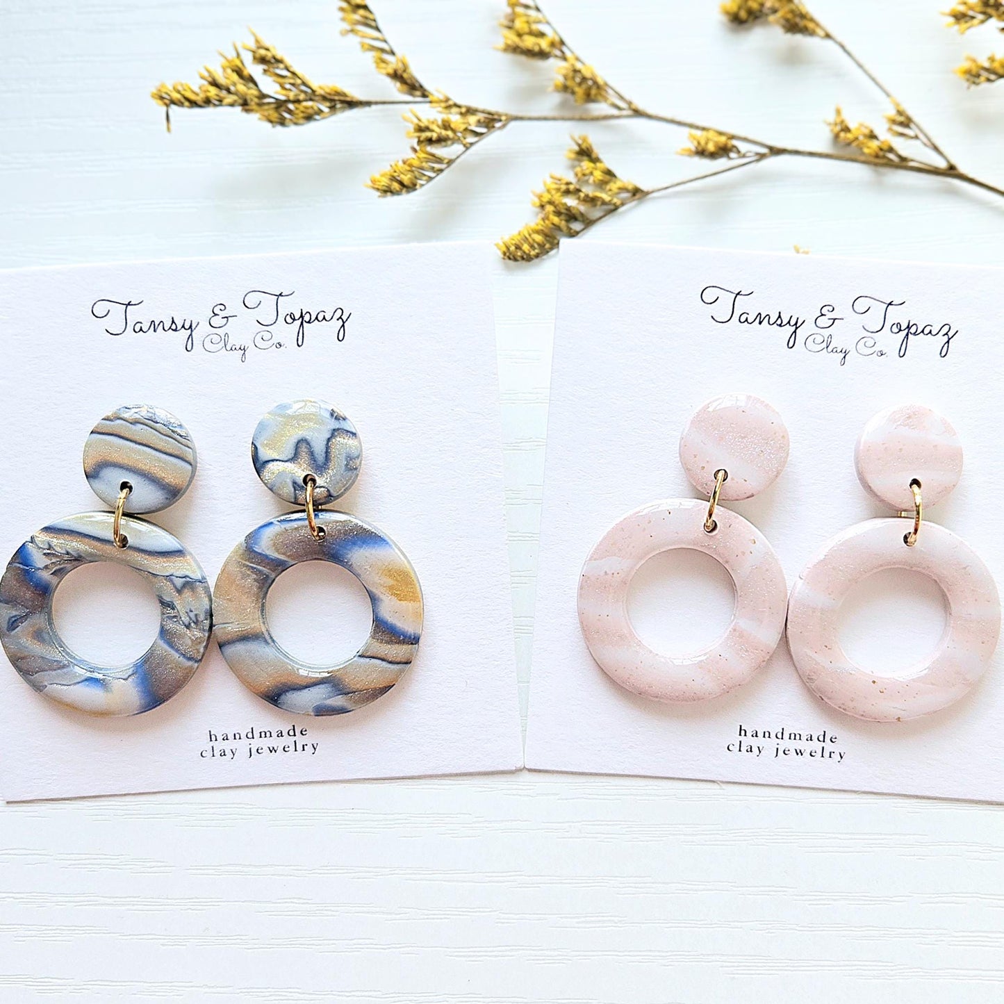 Polymer Clay Earrings: The Mitzie - Round Dangle Earrings, Marbled Clay Earrings, Gold Swirl Jewelry, Fall Jewelry, Small Drop, Gift for Her