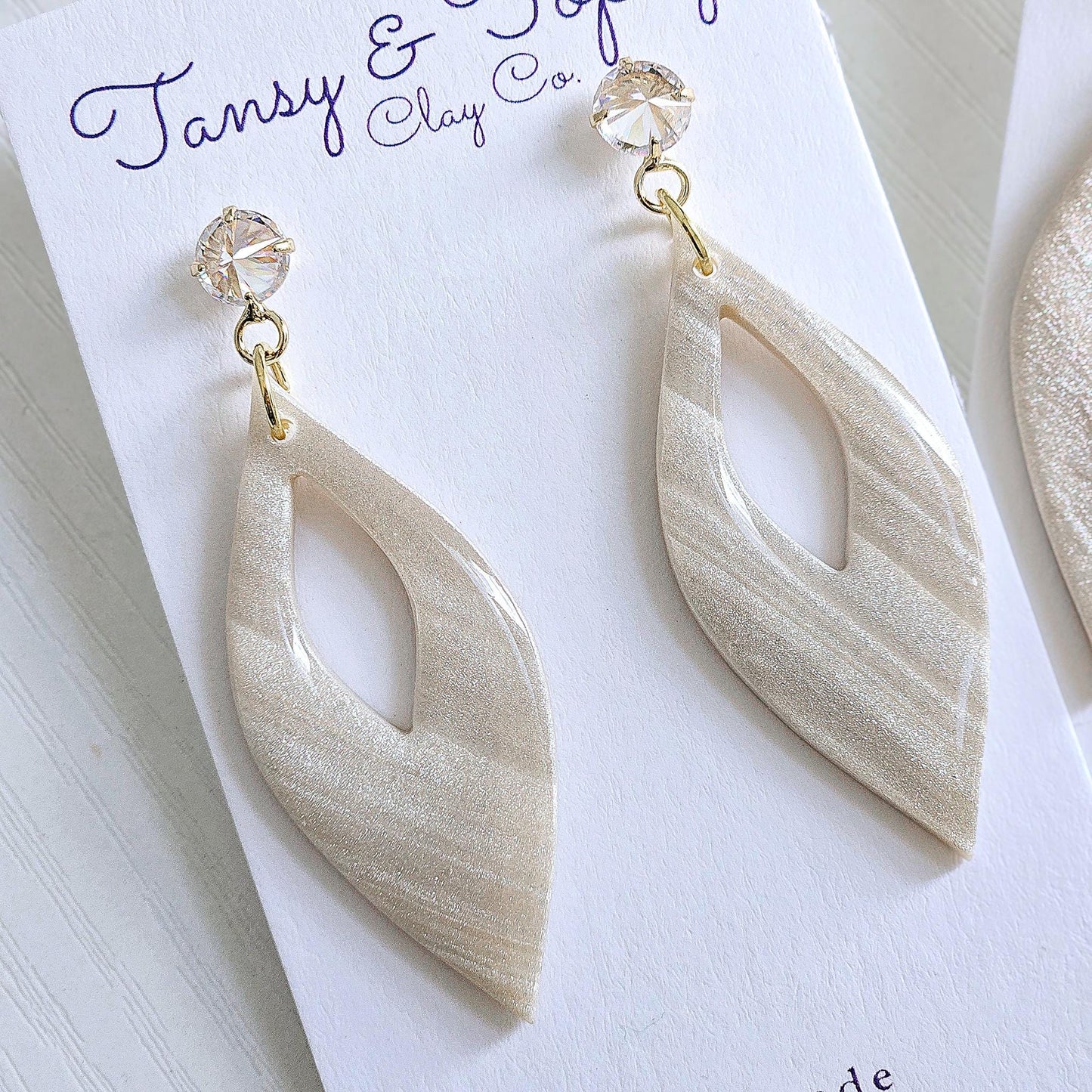 Polymer Clay Earrings: The Jenna - Elegant Wedding Jewelry, Clay Earrings, Fall Jewelry, Neutral Accessories, Cubic Zirconia Earrings, Gift