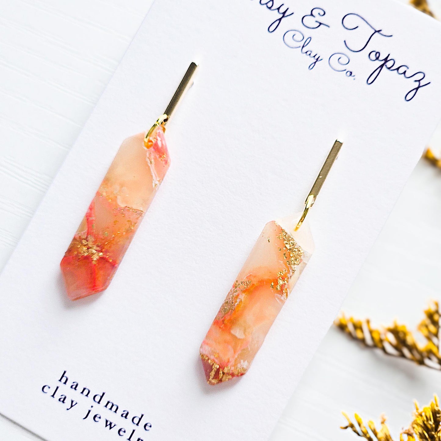 Polymer Clay Earrings: The Julia - Marbled Dangle Earrings, Emerald Shape, Small Chic Earrings, Fall Jewelry, Gift for Her, Minimalist Style
