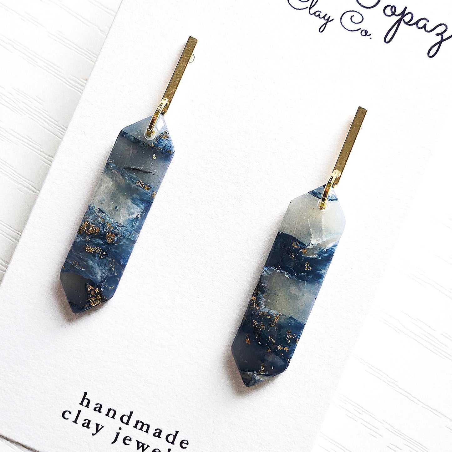 Polymer Clay Earrings: The Julia - Marbled Dangle Earrings, Emerald Shape, Small Chic Earrings, Fall Jewelry, Gift for Her, Minimalist Style