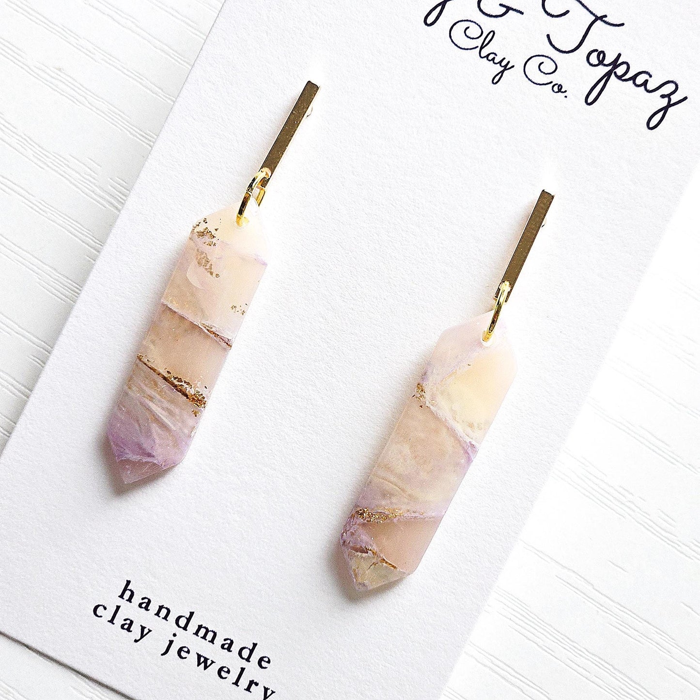 Polymer Clay Earrings: The Julia - Marbled Dangle Earrings, Emerald Shape, Small Chic Earrings, Fall Jewelry, Gift for Her, Minimalist Style