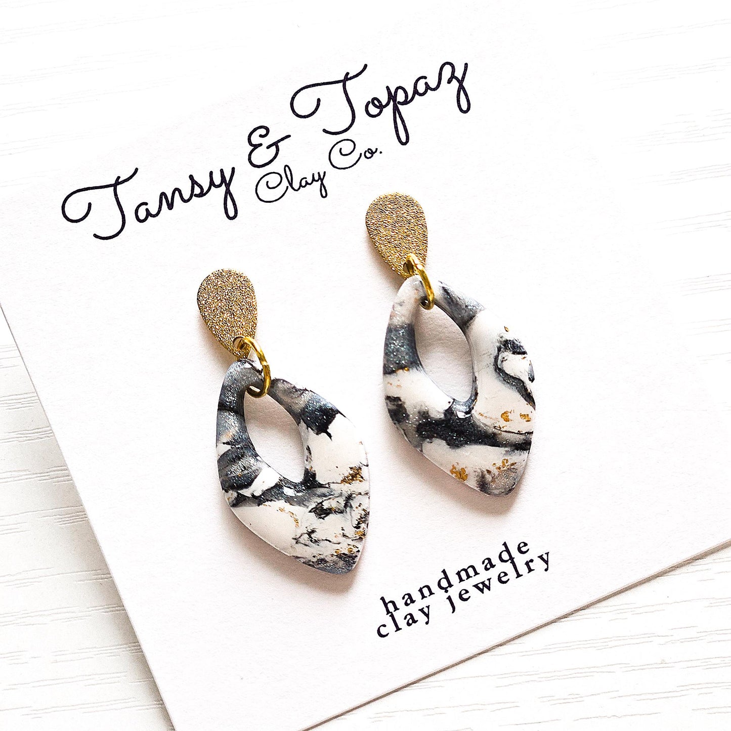 Fall Jewelry, Teal Teardrop Dangle, Polymer Clay Earrings: The Josie - Marbled Earrings, Small Dangle Earring, Gift for Her, Gold Statement