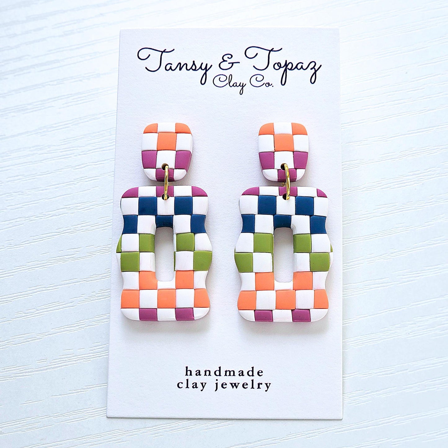 Polymer Clay Earrings: The Lori - Checkered Earrings, Rainbow Earrings, Colorful Earrings, Checkerboard Earrings, Handmade Earrings, Gift