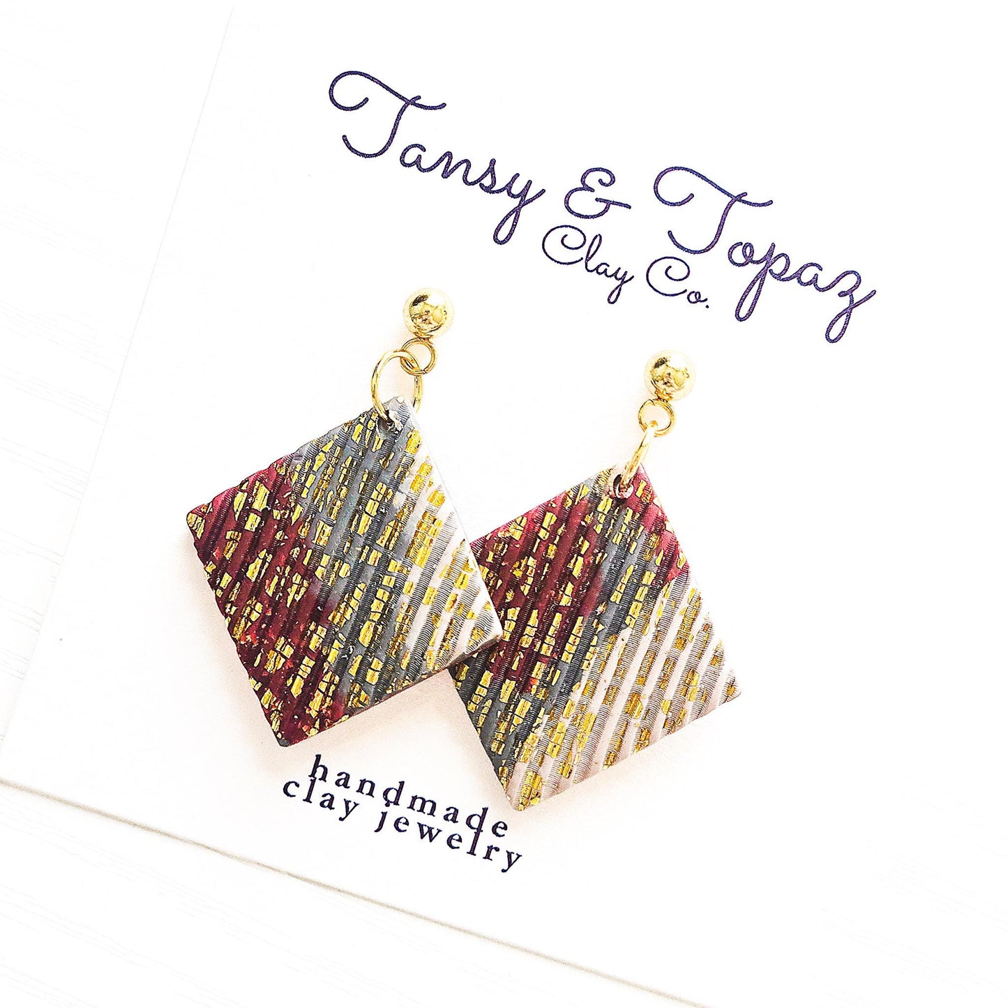 Polymer Clay Earrings: The Ava - Ribbed Dangle, Gold Leaf Jewelry, Small Neutral Accessory, Gift for Her, Fall Earrings, Fall Colors