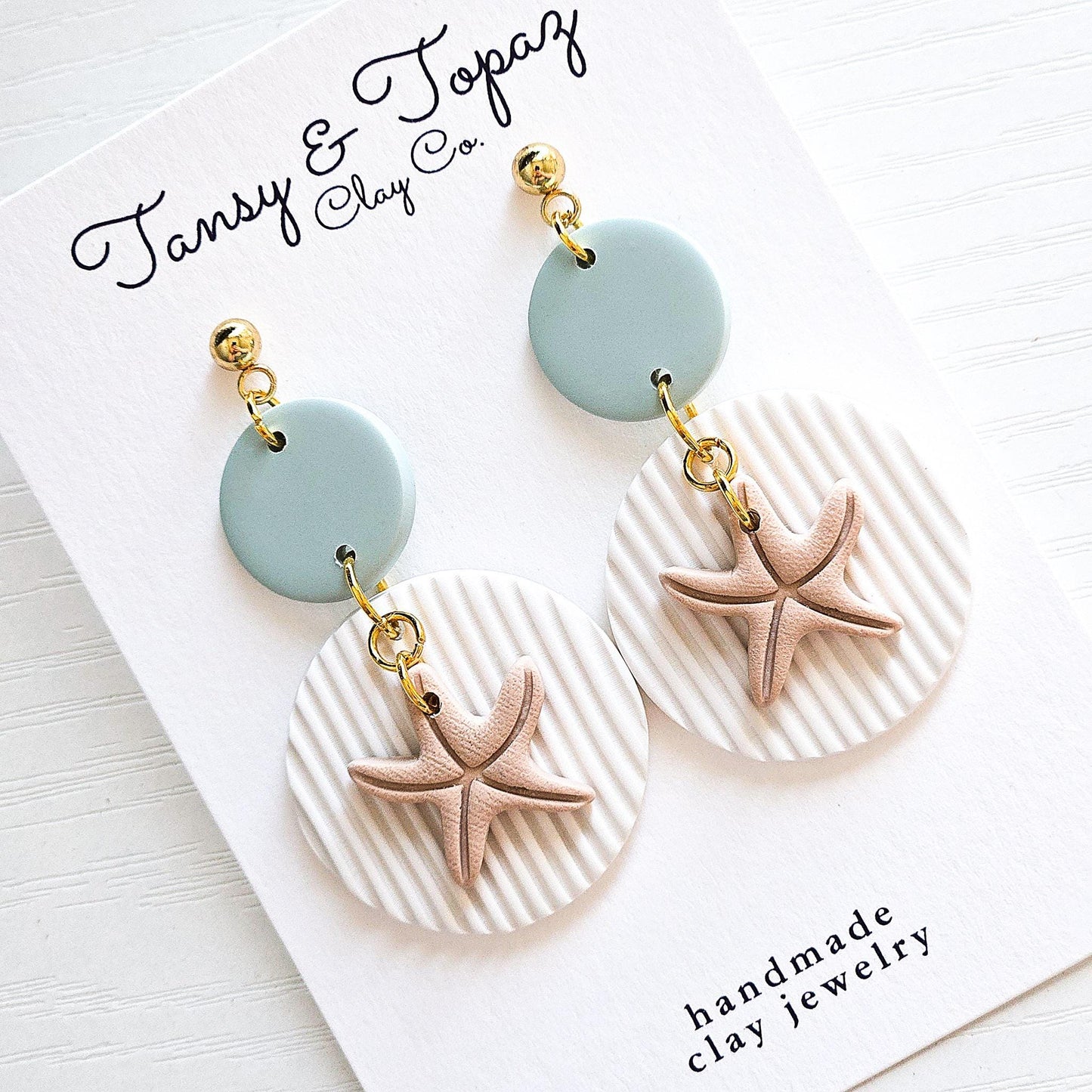 Polymer Clay Earrings: The Tamara - Beachy Vacation Earrings, Starfish Earrings, Summer Jewelry, Coastal Jewelry, Beach Earrings, Gift Her