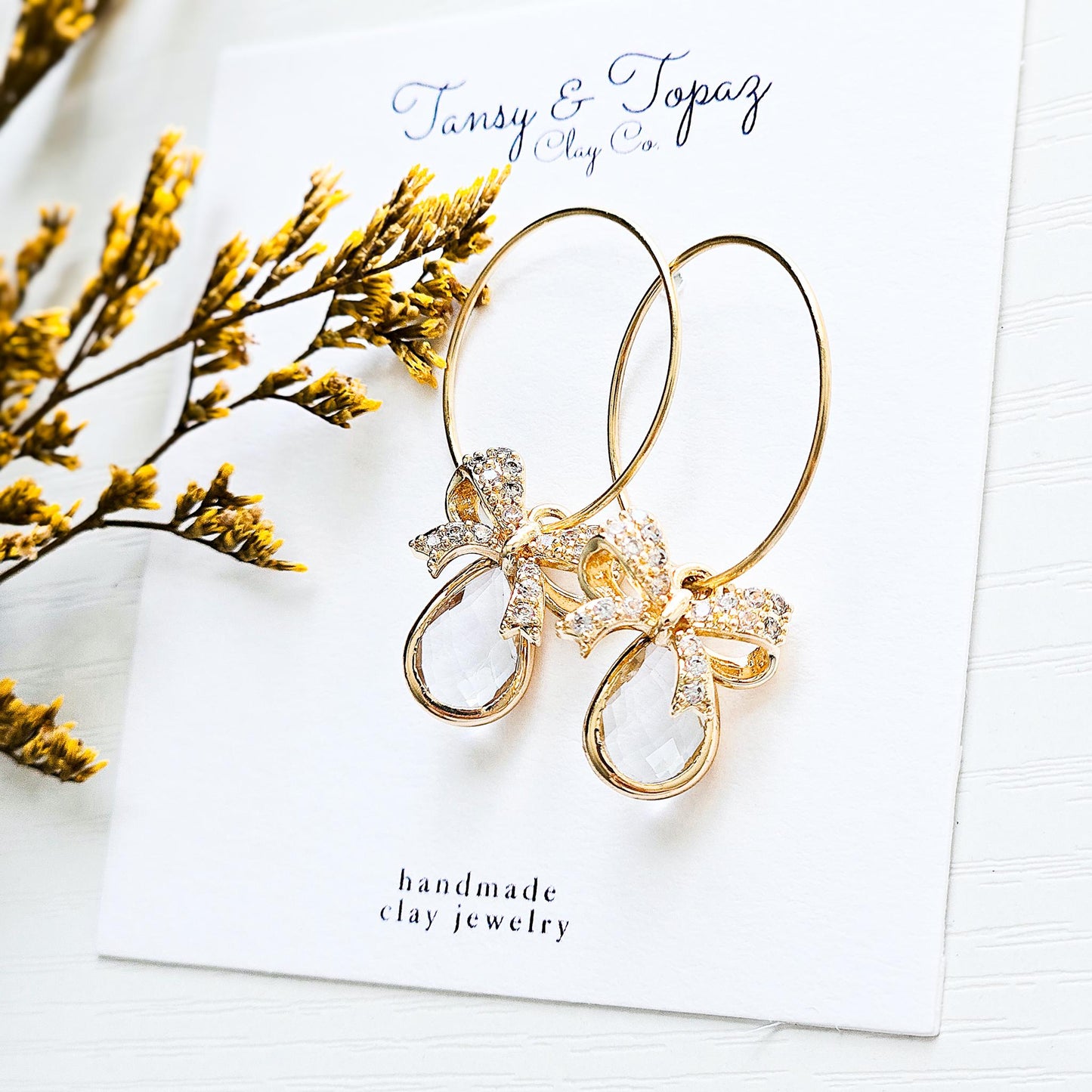 Gold Bow Earrings: The Georgia - Cubic Zirconia, Gemstone Dangle Earrings, Gold Hoop Earrings, 18k Gold Plated Jewelry, Gift for Her