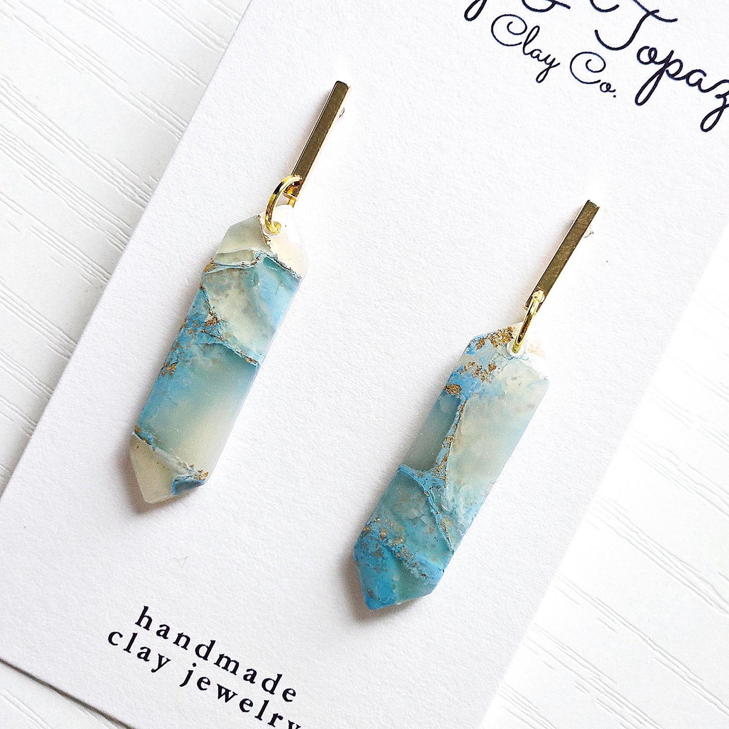 Polymer Clay Earrings: The Julia - Marbled Dangle Earrings, Emerald Shape, Small Chic Earrings, Fall Jewelry, Gift for Her, Minimalist Style