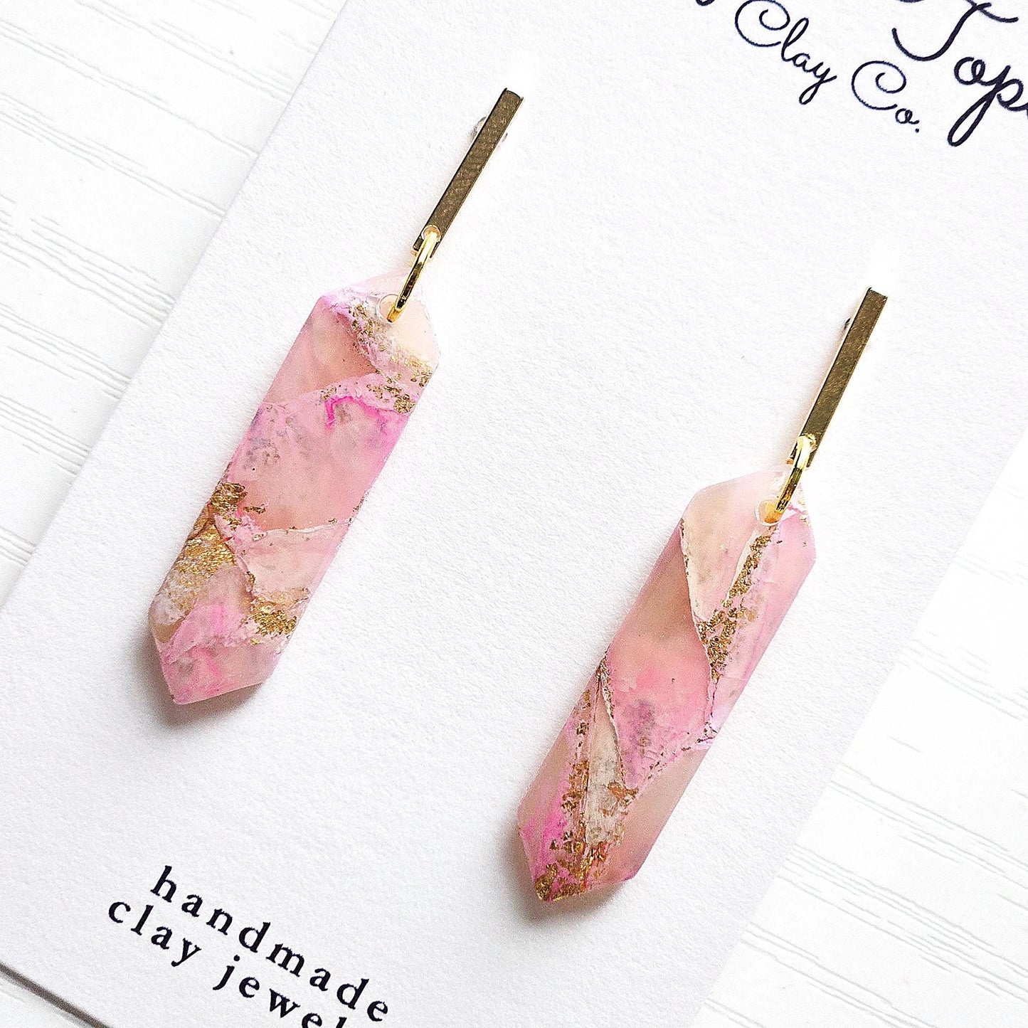 Polymer Clay Earrings: The Julia - Marbled Dangle Earrings, Emerald Shape, Small Chic Earrings, Fall Jewelry, Gift for Her, Minimalist Style