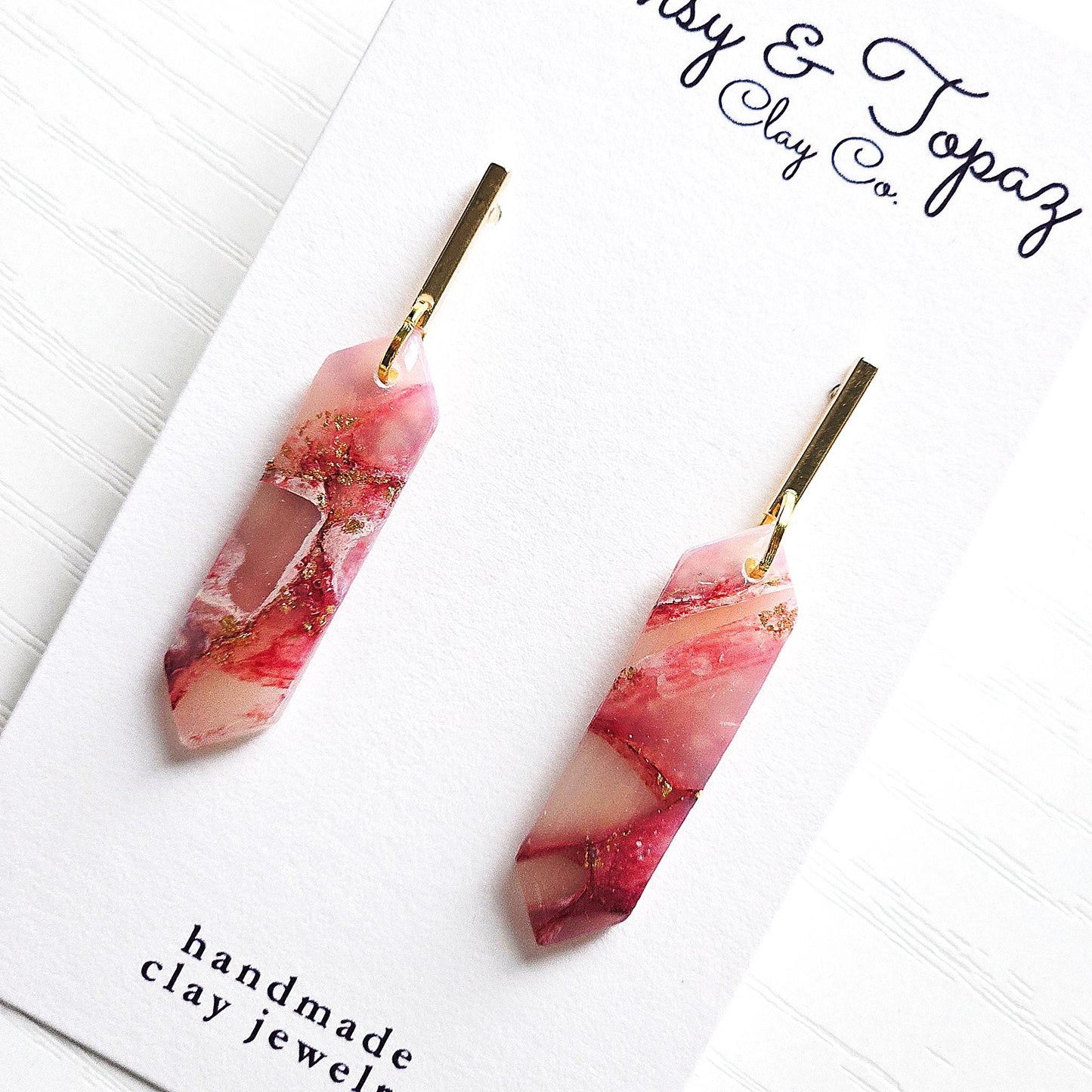 Polymer Clay Earrings: The Julia - Marbled Dangle Earrings, Emerald Shape, Small Chic Earrings, Fall Jewelry, Gift for Her, Minimalist Style