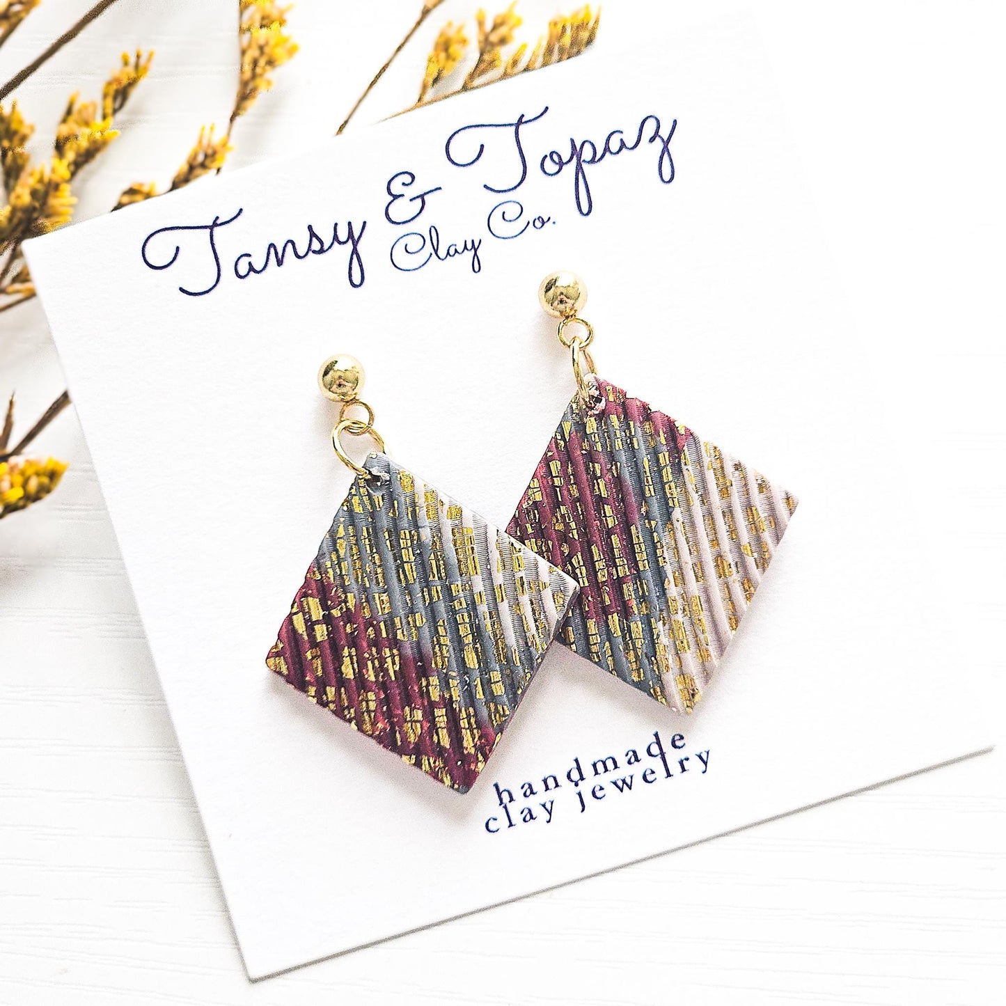 Polymer Clay Earrings: The Ava - Ribbed Dangle, Gold Leaf Jewelry, Small Neutral Accessory, Gift for Her, Fall Earrings, Fall Colors