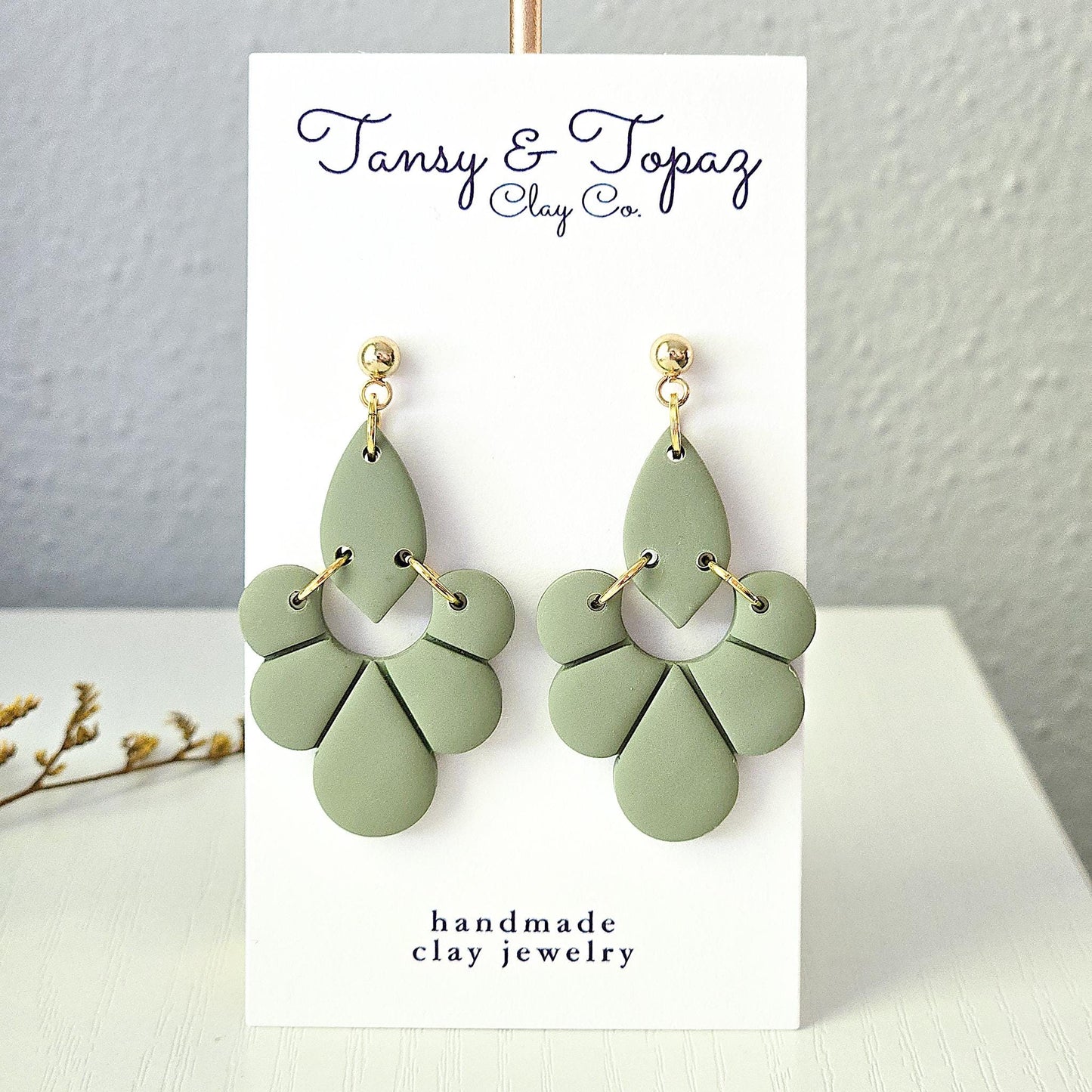 Polymer Clay Earrings: The Philomena - Fall Jewelry, Leaf Earrings, Embossed Dangle Earrings, Gift for Her, Navy Blue Earrings