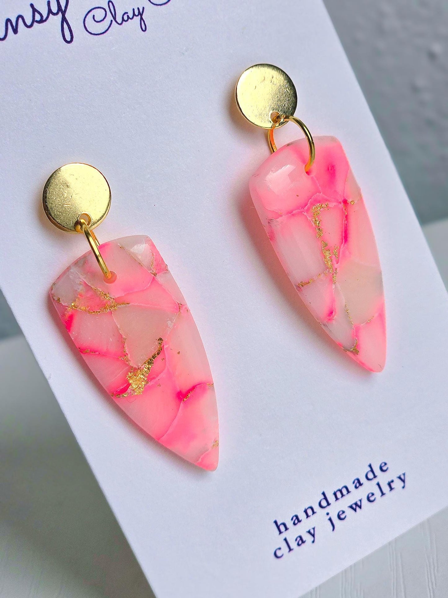 Pink Dangle Earrings, Polymer Clay Earrings: The Chandra - Marbled Clay Earrings, Dagger Earrings, Fall Earrings, Handmade Jewelry, Gift Her
