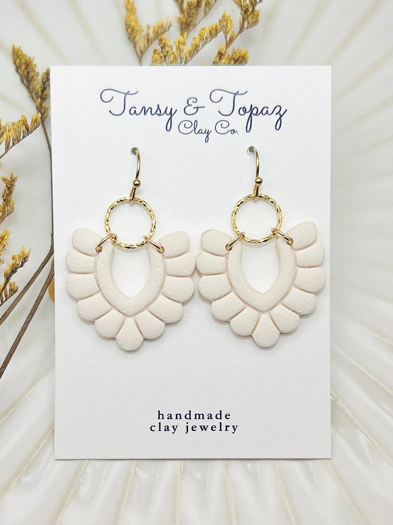 Polymer Clay Earrings: The Amanda - Clay Earrings, Minimalist Jewelry, 18k Gold Plated, Neutral Jewelry, Gift for Her, Christmas Present