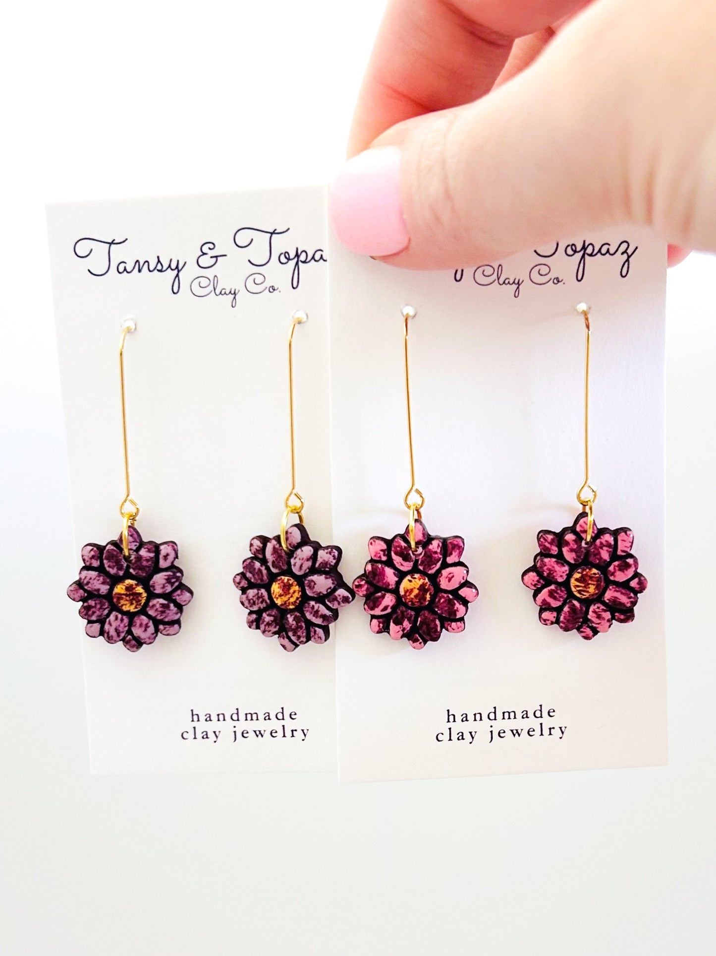 The Shelby - Painted Daisy Floral Mosaic Long Dangle Earrings