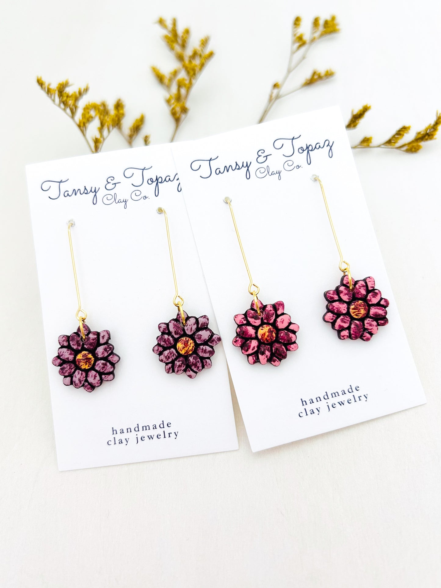 The Shelby - Painted Daisy Floral Mosaic Long Dangle Earrings
