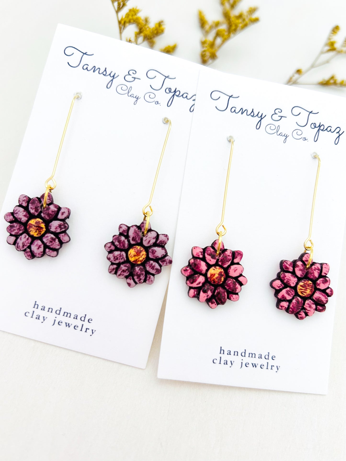 The Shelby - Painted Daisy Floral Mosaic Long Dangle Earrings