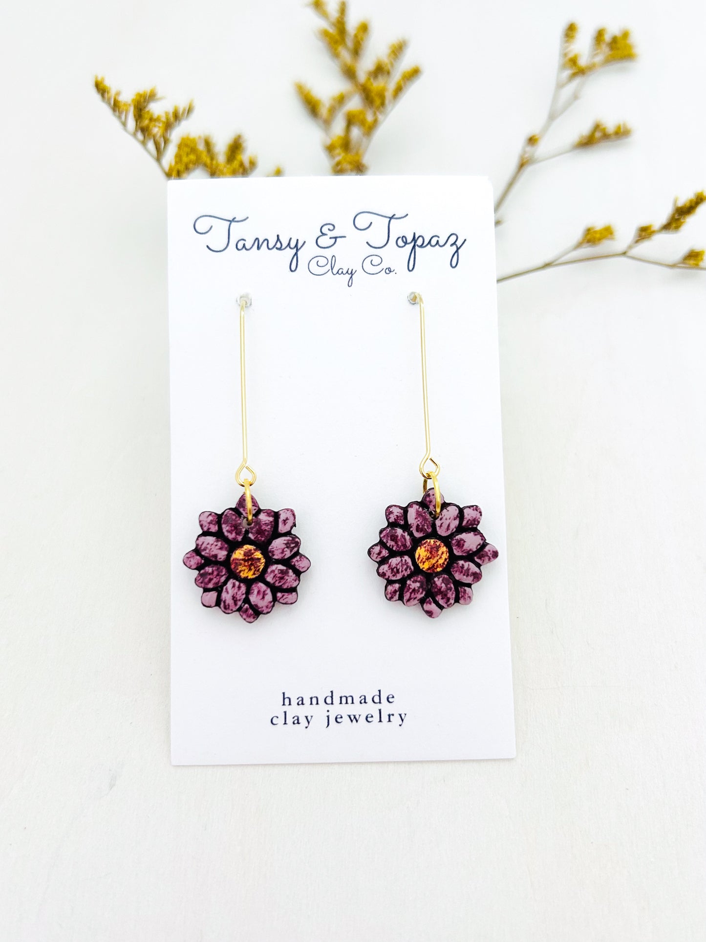 The Shelby - Painted Daisy Floral Mosaic Long Dangle Earrings