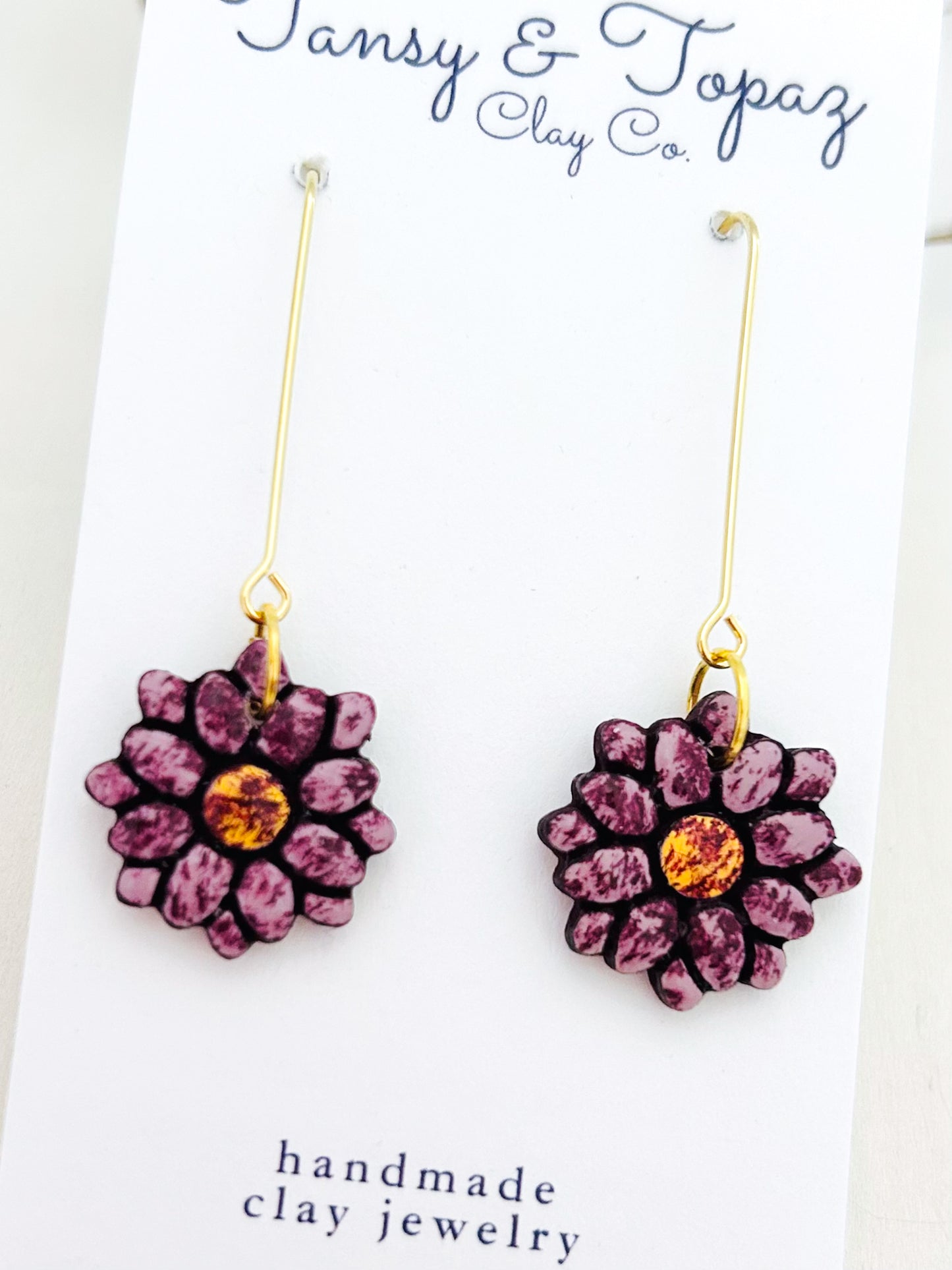 The Shelby - Painted Daisy Floral Mosaic Long Dangle Earrings