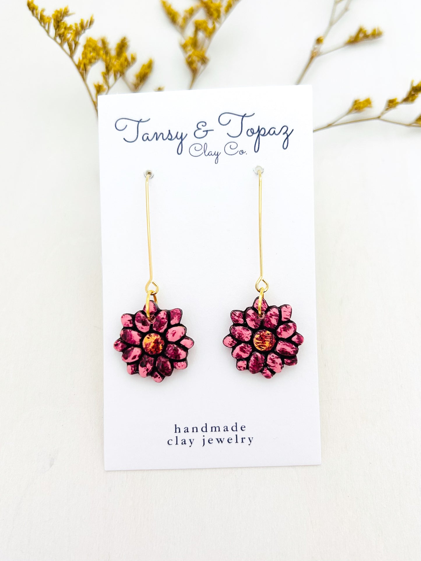 The Shelby - Painted Daisy Floral Mosaic Long Dangle Earrings