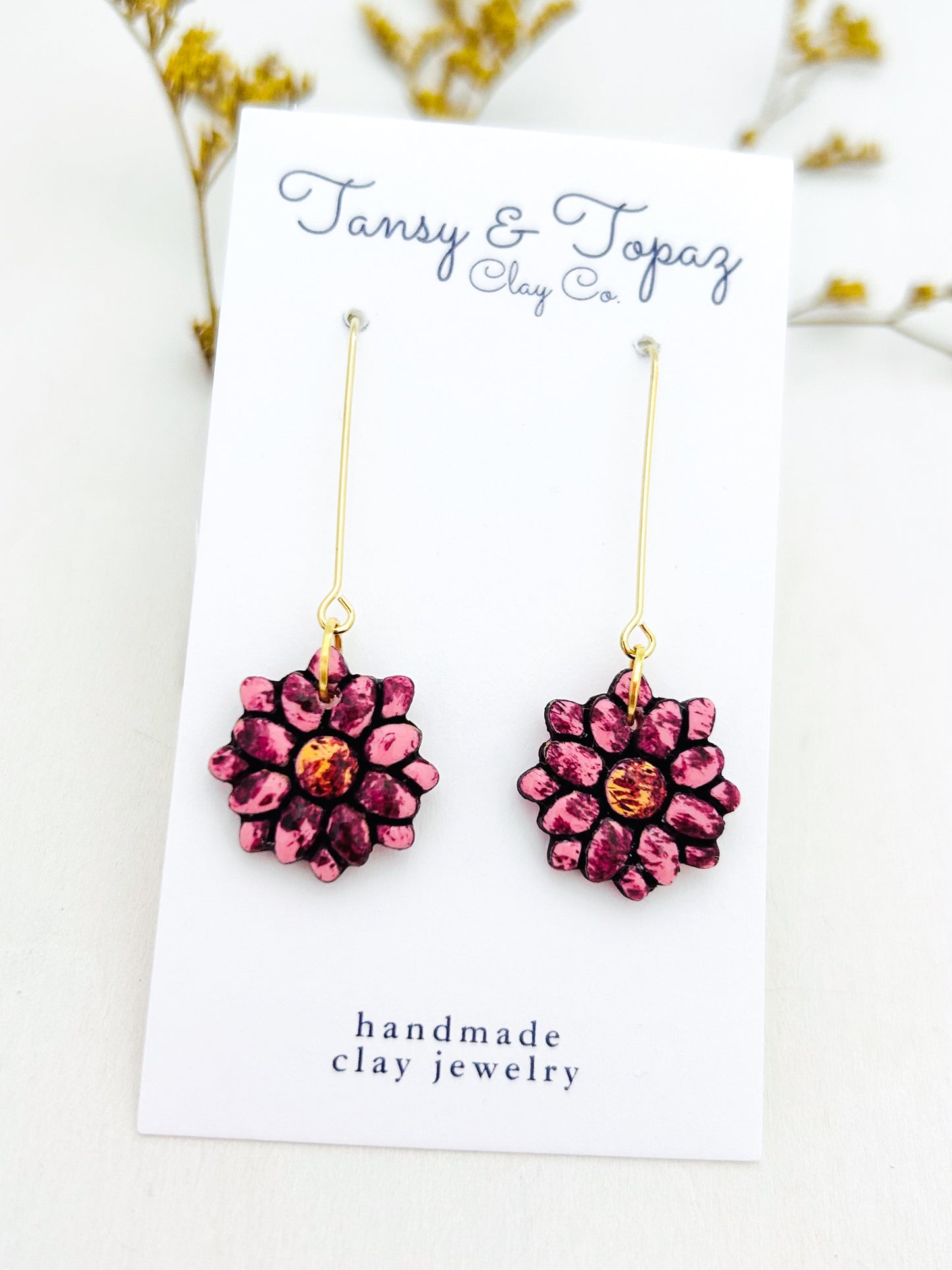 The Shelby - Painted Daisy Floral Mosaic Long Dangle Earrings