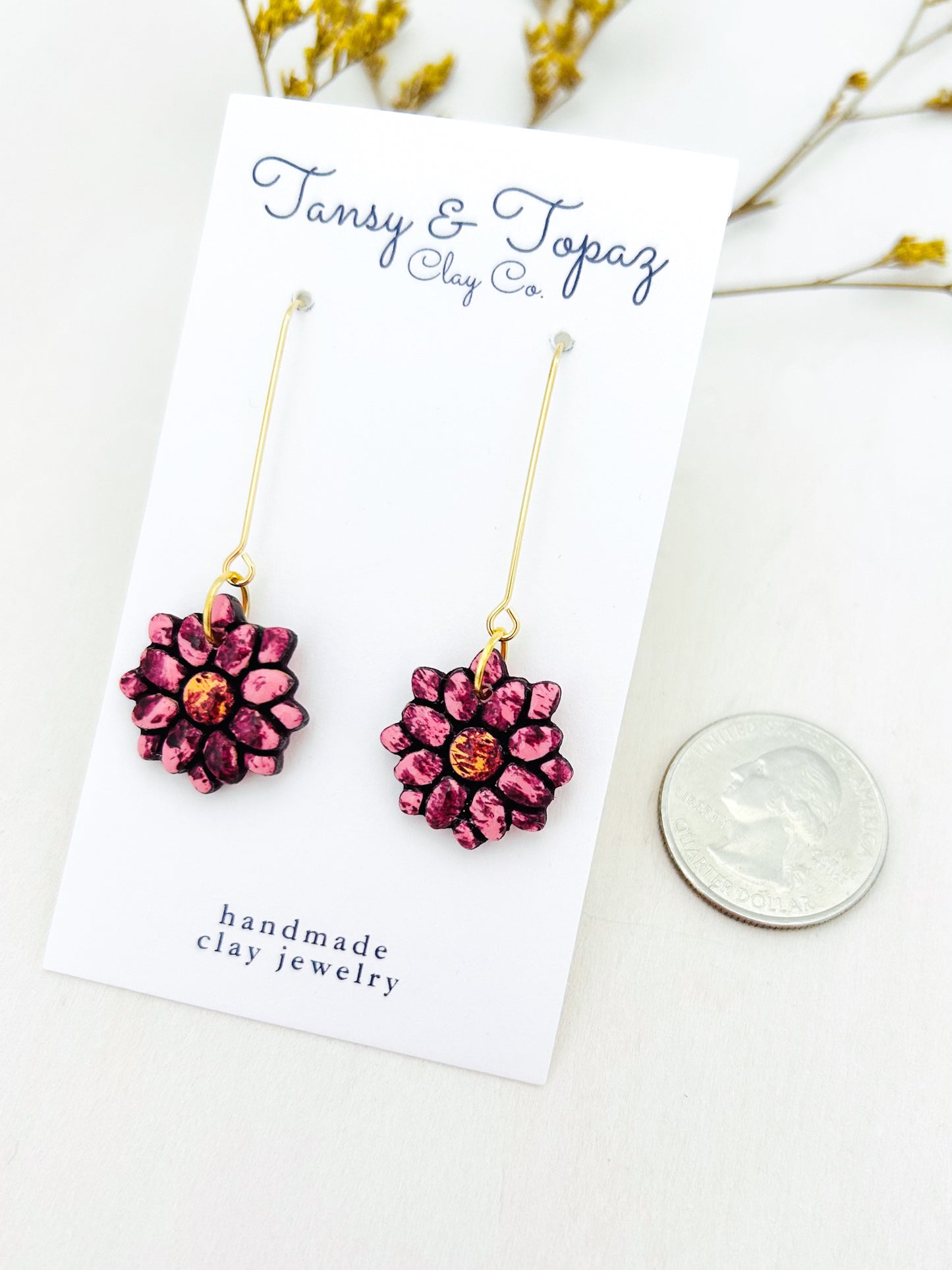 The Shelby - Painted Daisy Floral Mosaic Long Dangle Earrings