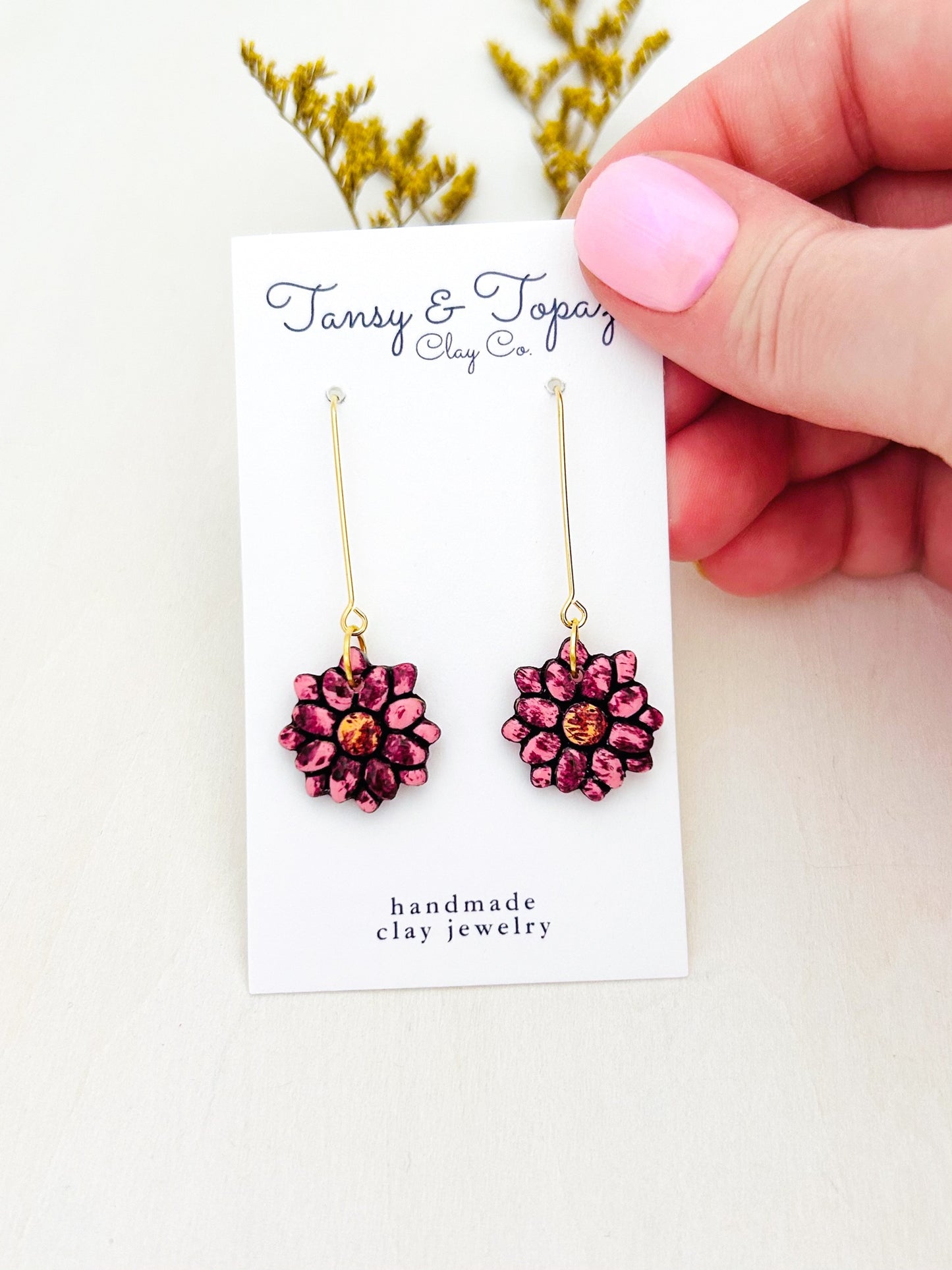 The Shelby - Painted Daisy Floral Mosaic Long Dangle Earrings