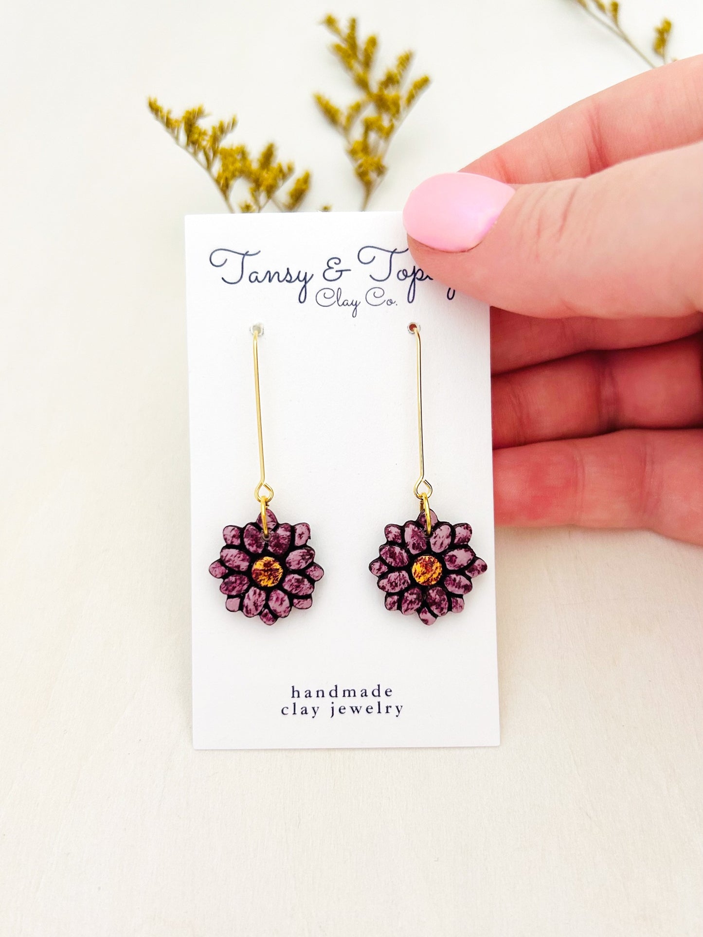 The Shelby - Painted Daisy Floral Mosaic Long Dangle Earrings