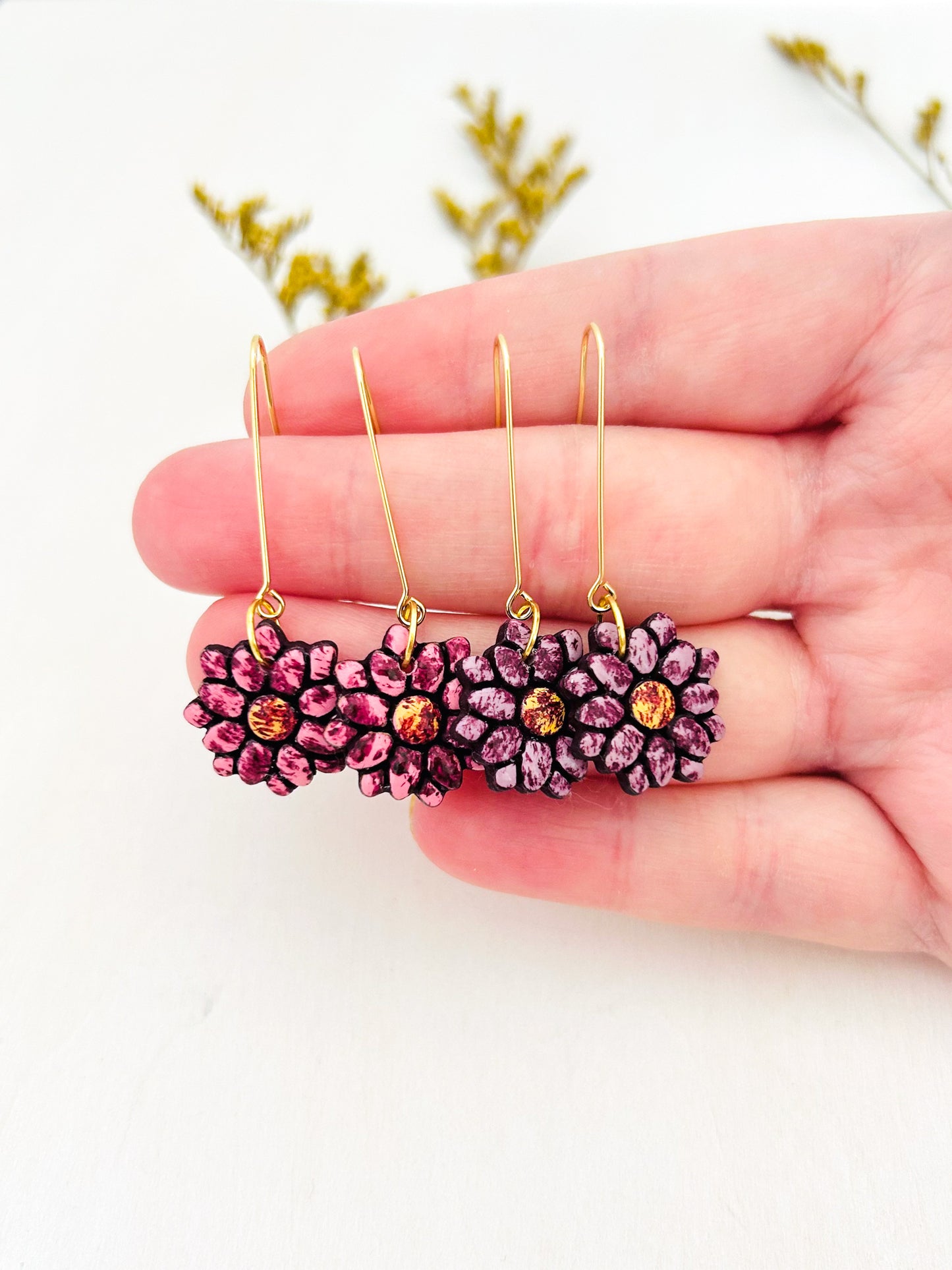 The Shelby - Painted Daisy Floral Mosaic Long Dangle Earrings