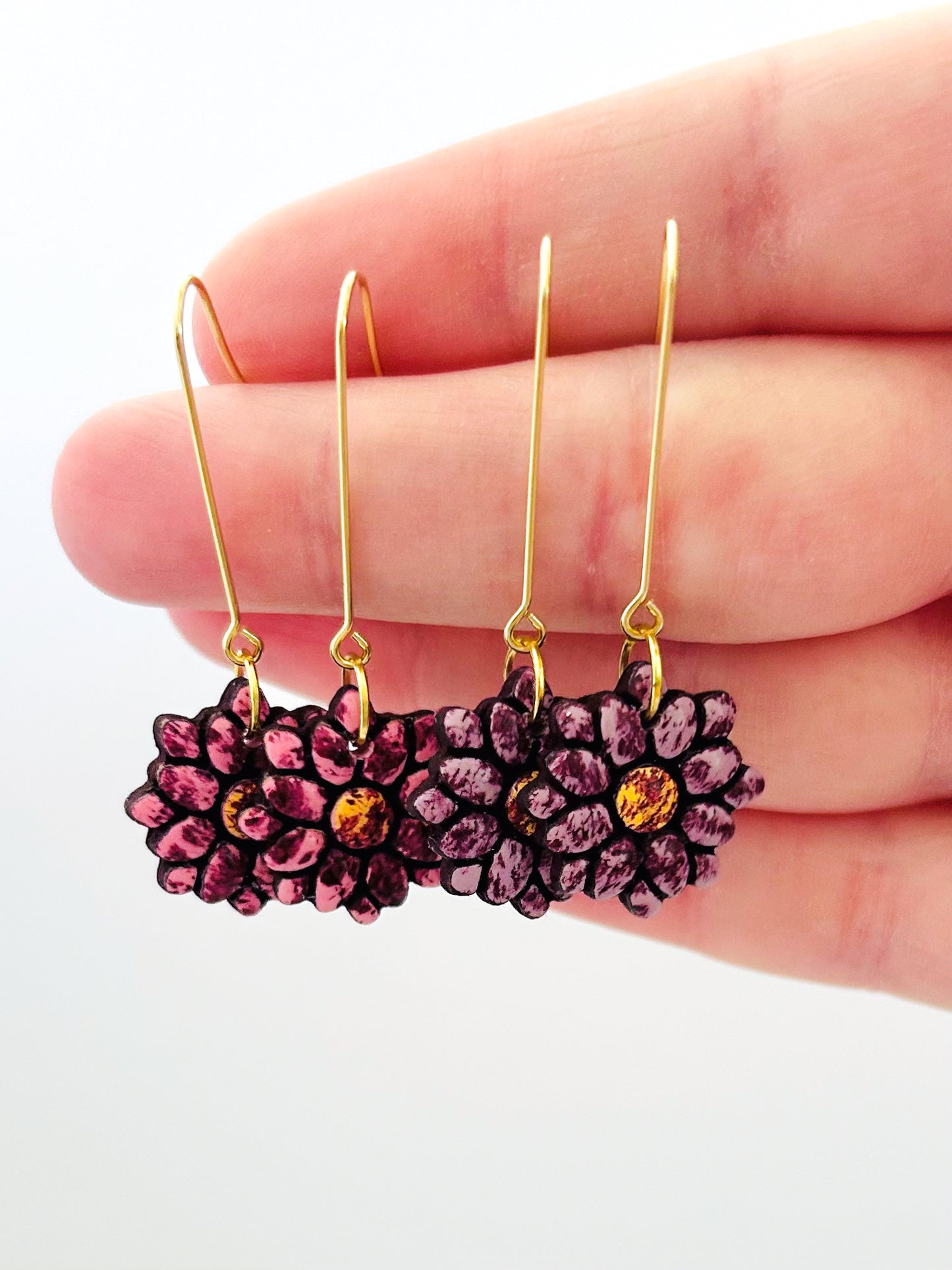 The Shelby - Painted Daisy Floral Mosaic Long Dangle Earrings