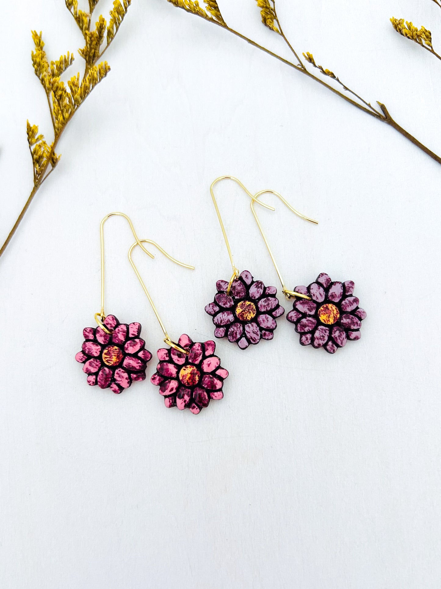 The Shelby - Painted Daisy Floral Mosaic Long Dangle Earrings
