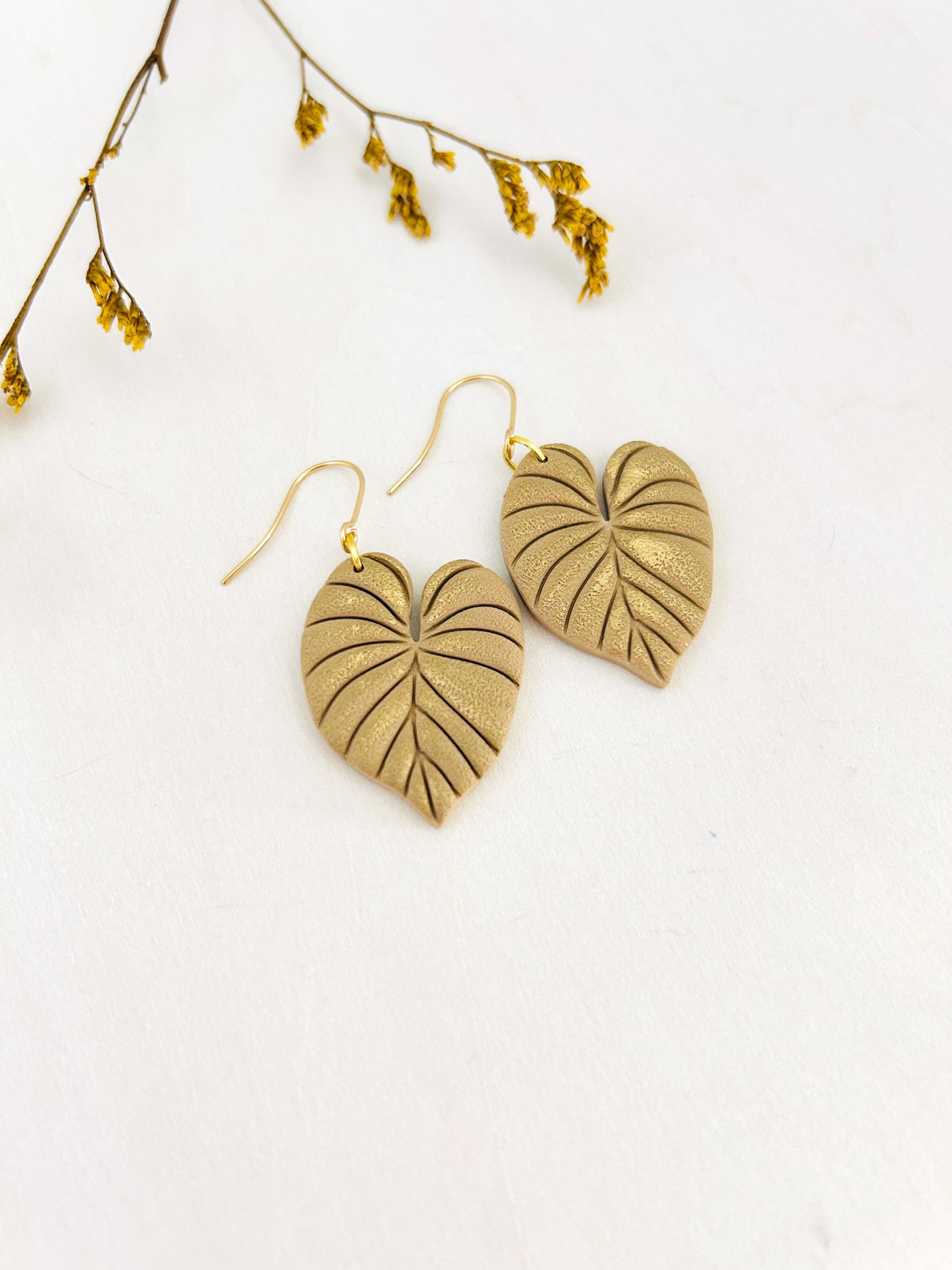 The June - Gold Monstera Leaf Dangle Earrings