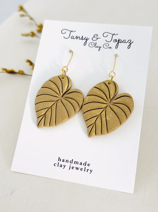 The June - Gold Monstera Leaf Dangle Earrings