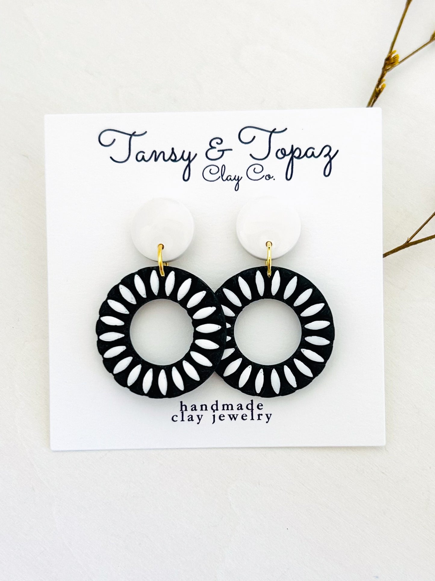 The Zoey - Embossed Floral Sunburst Hoop Dangle Earrings