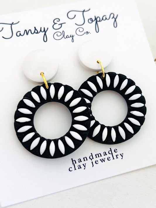 The Zoey - Embossed Floral Sunburst Hoop Dangle Earrings