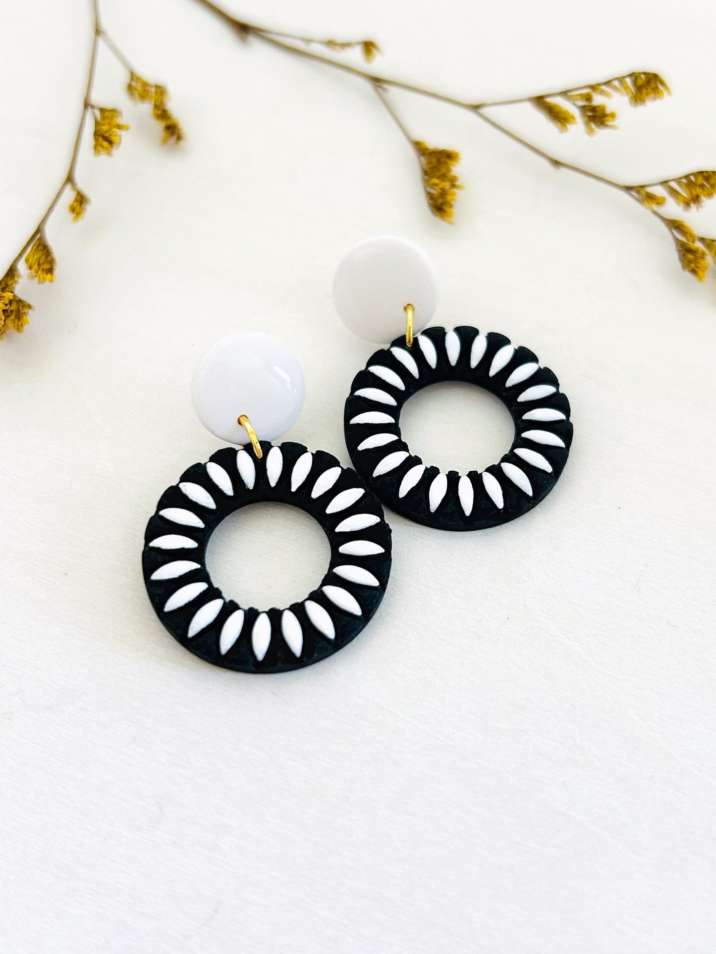 The Zoey - Embossed Floral Sunburst Hoop Dangle Earrings