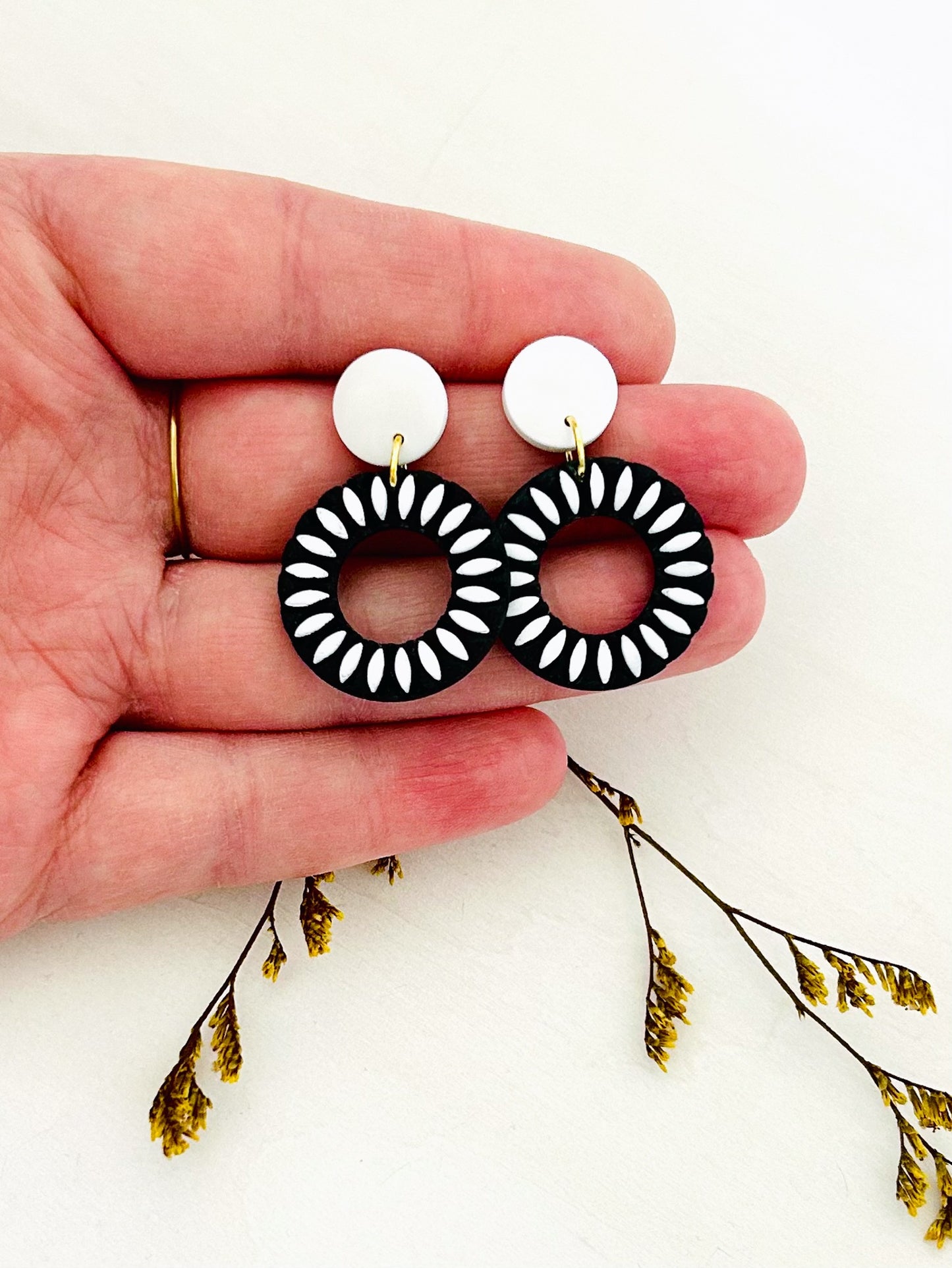 The Zoey - Embossed Floral Sunburst Hoop Dangle Earrings