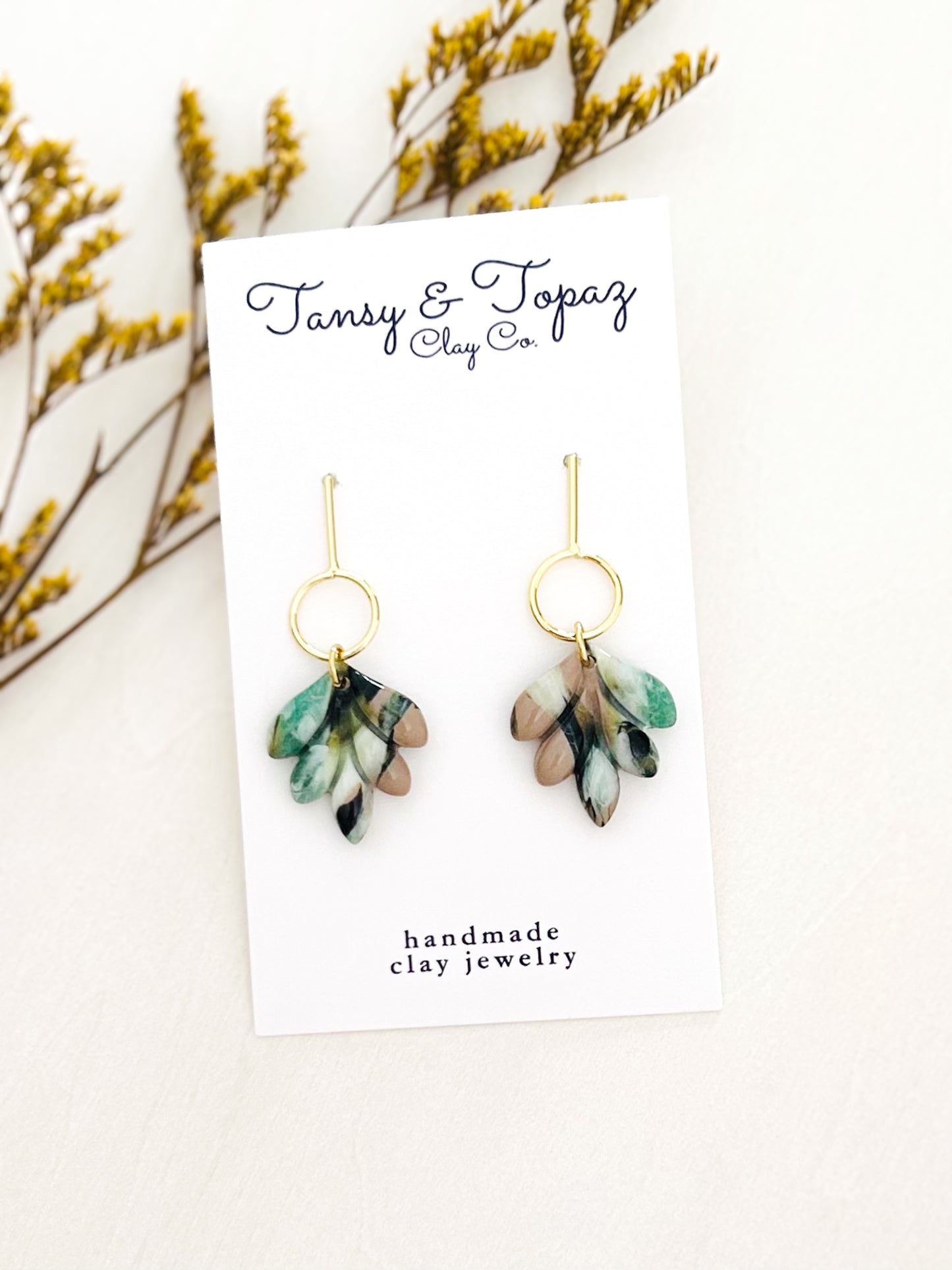 The Marisol - Small Marbled Green and Black Dangles