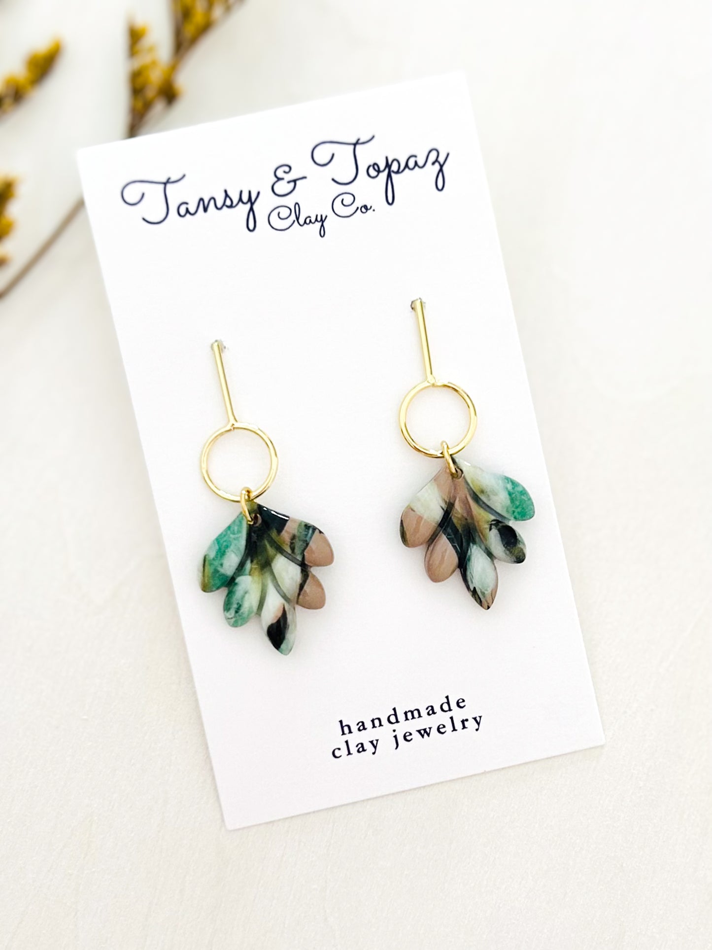 The Marisol - Small Marbled Green and Black Dangles