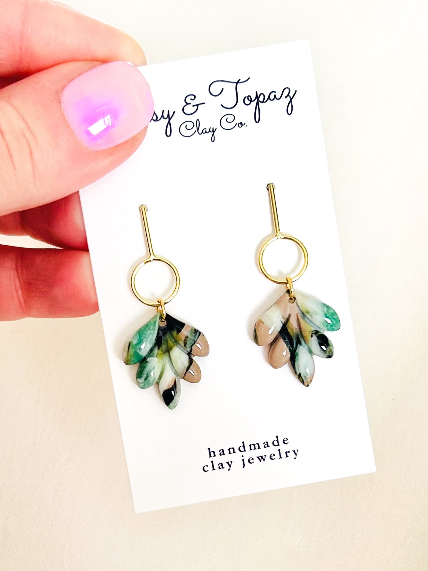 The Marisol - Small Marbled Green and Black Dangles