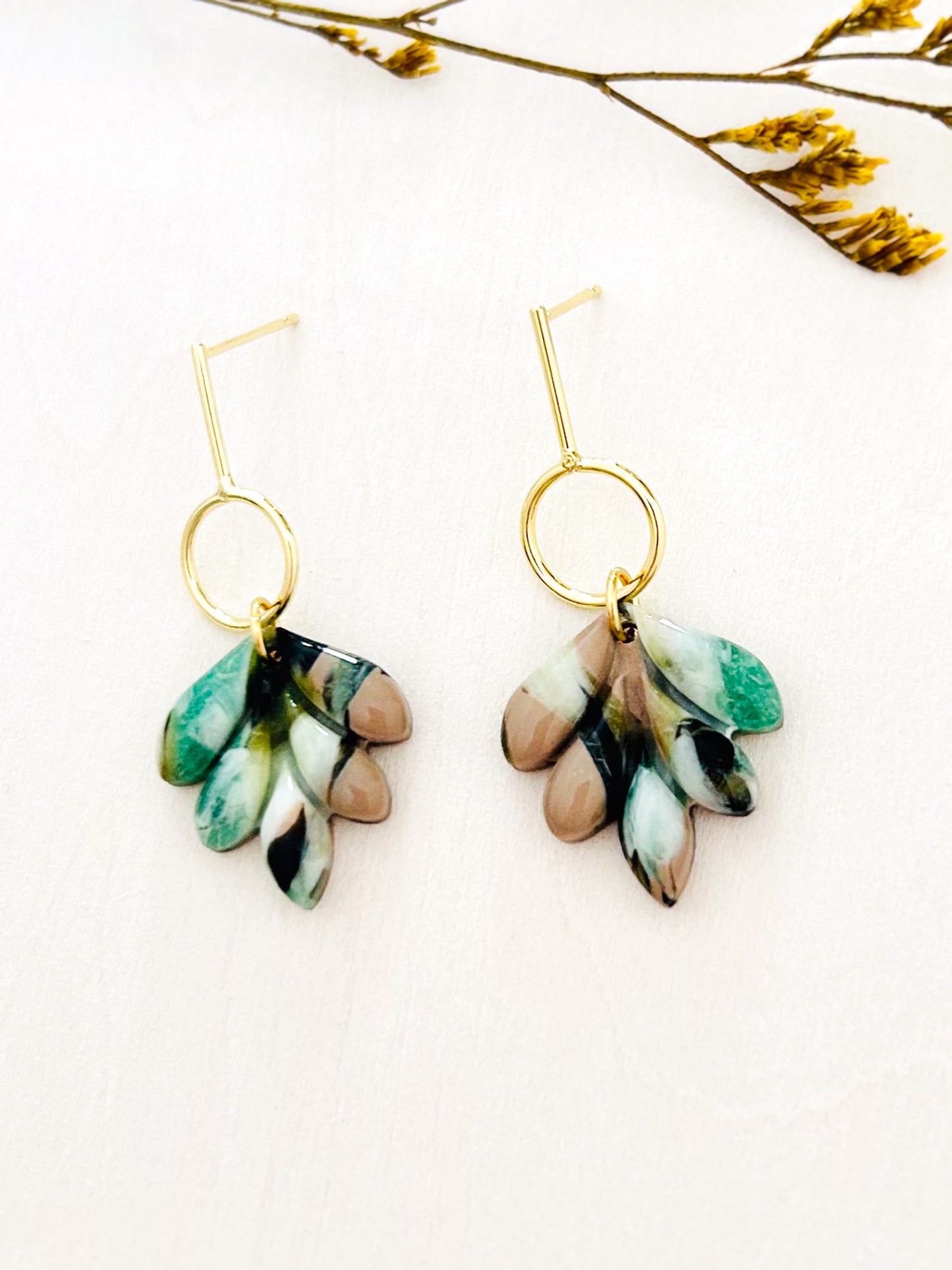 The Marisol - Small Marbled Green and Black Dangles
