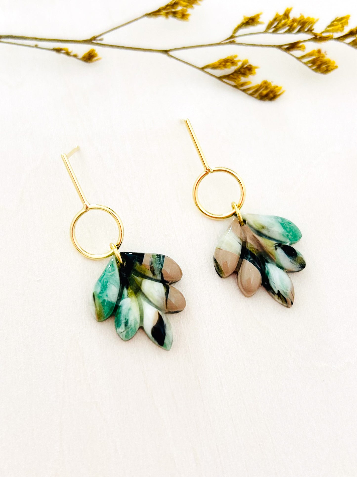 The Marisol - Small Marbled Green and Black Dangles