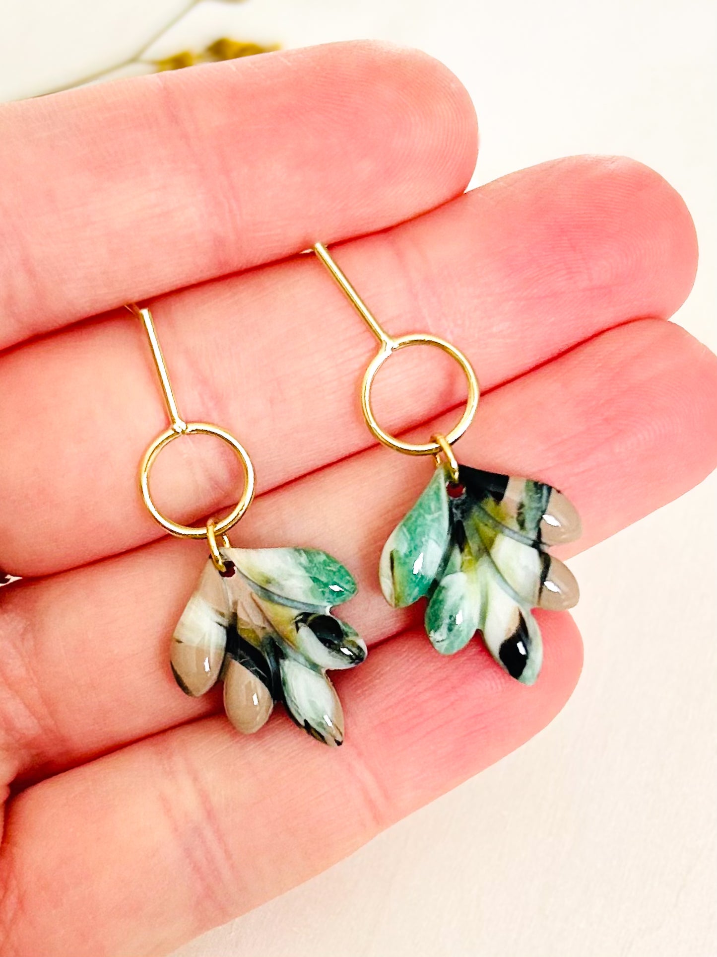 The Marisol - Small Marbled Green and Black Dangles