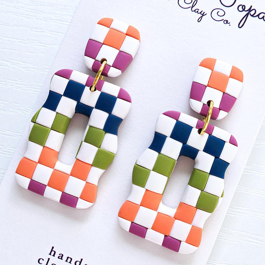 Polymer Clay Earrings: The Lori - Checkered Earrings, Rainbow Earrings, Colorful Earrings, Checkerboard Earrings, Handmade Earrings, Gift