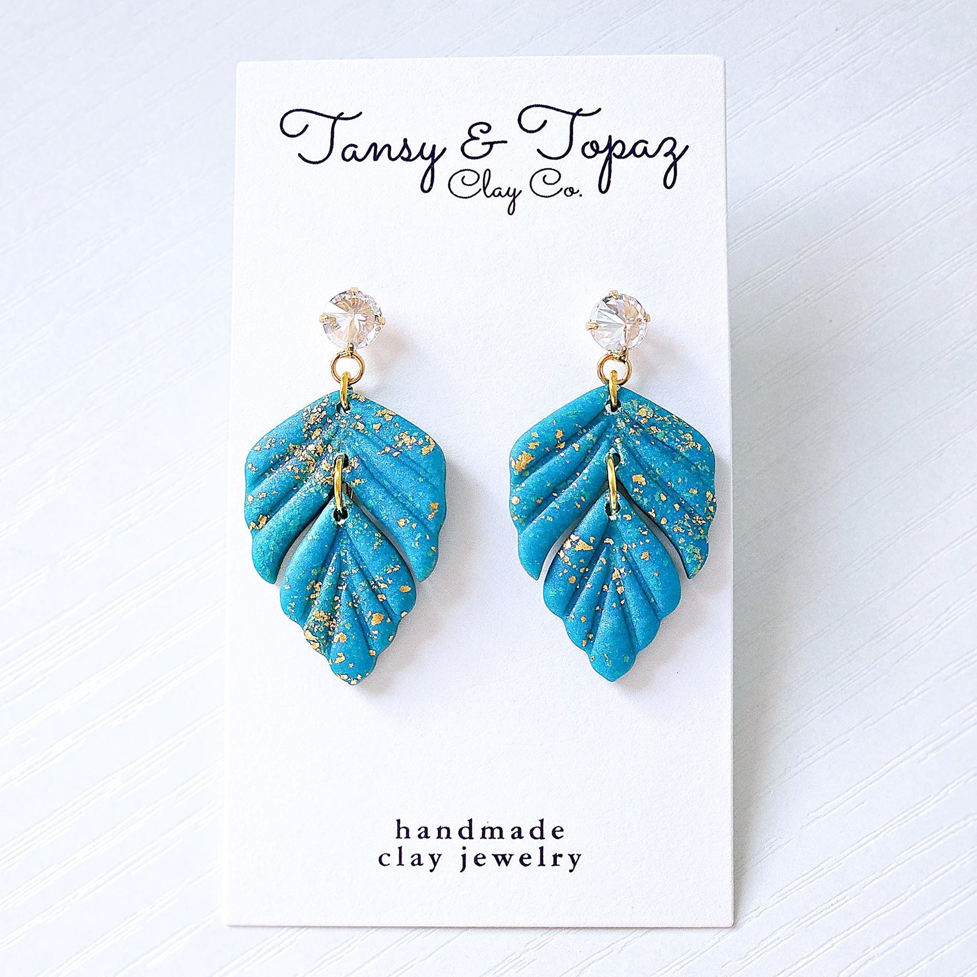 Fall Jewelry, Leaf Earrings, Polymer Clay Earrings: The Trisha - Gold Statement Jewelry, Turquoise Earrings, Clay Earrings, Gifts for Her
