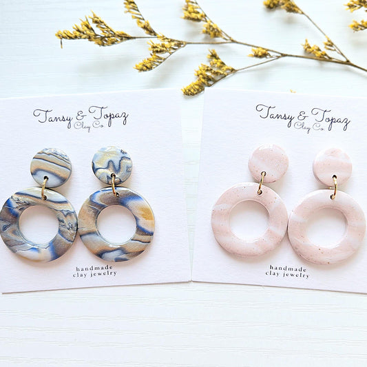 Polymer Clay Earrings: The Mitzie - Round Dangle Earrings, Marbled Clay Earrings, Gold Swirl Jewelry, Fall Jewelry, Small Drop, Gift for Her