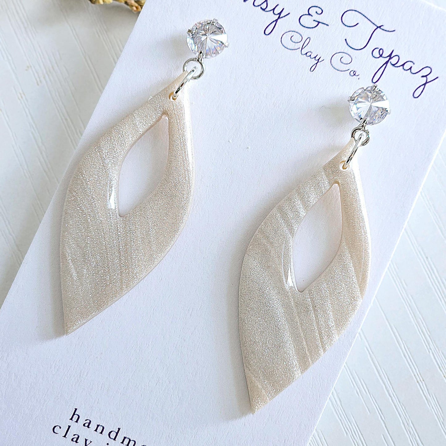 Polymer Clay Earrings: The Jenna - Elegant Wedding Jewelry, Clay Earrings, Fall Jewelry, Neutral Accessories, Cubic Zirconia Earrings, Gift
