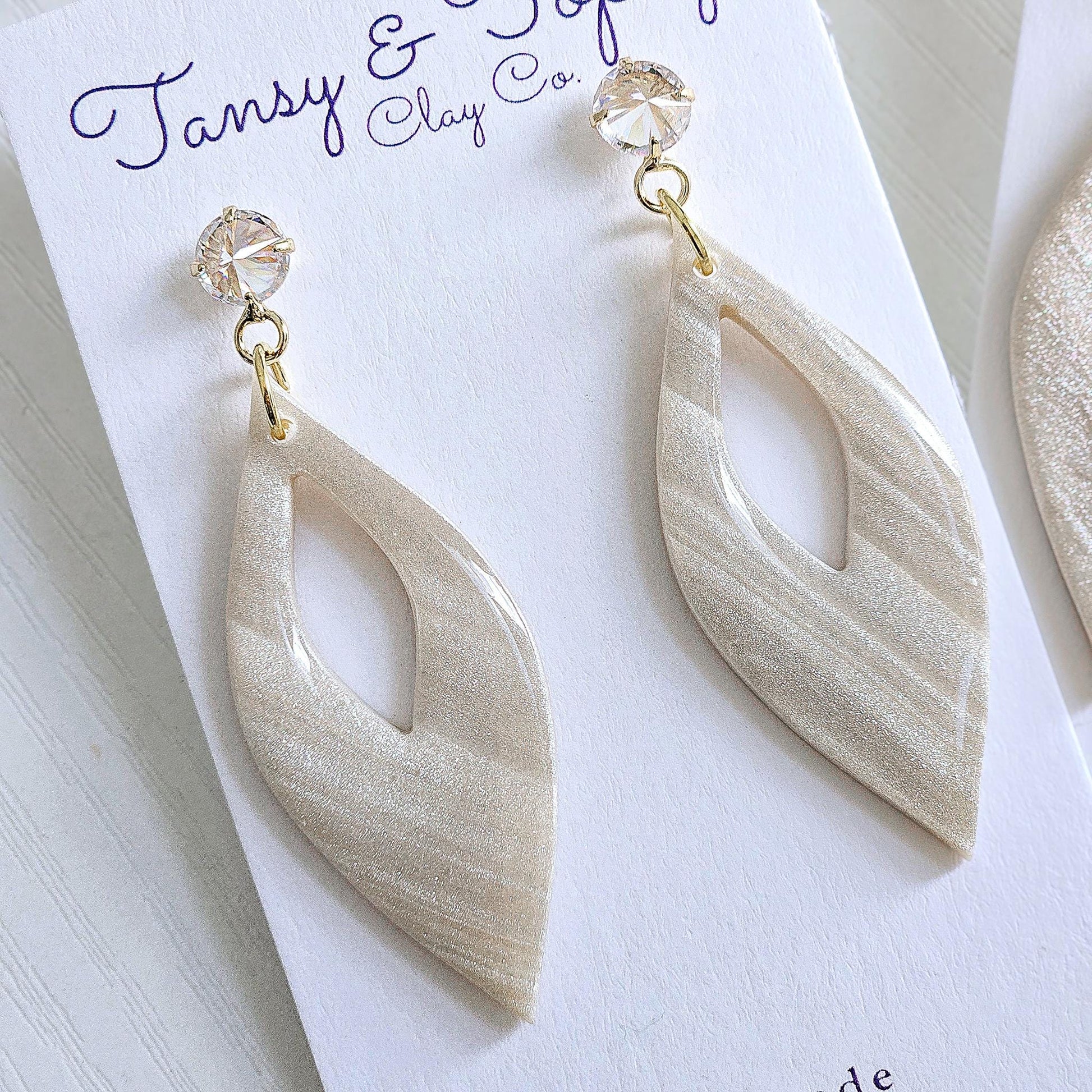 Polymer Clay Earrings: The Jenna - Elegant Wedding Jewelry, Clay Earrings, Fall Jewelry, Neutral Accessories, Cubic Zirconia Earrings, Gift