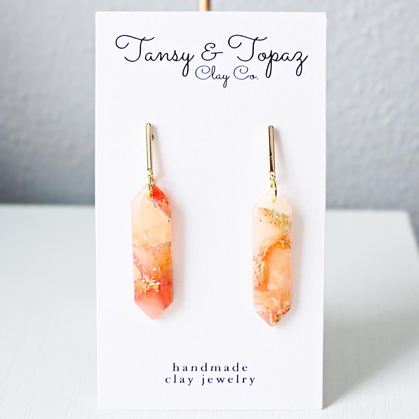 Polymer Clay Earrings: The Julia - Marbled Dangle Earrings, Emerald Shape, Small Chic Earrings, Fall Jewelry, Gift for Her, Minimalist Style